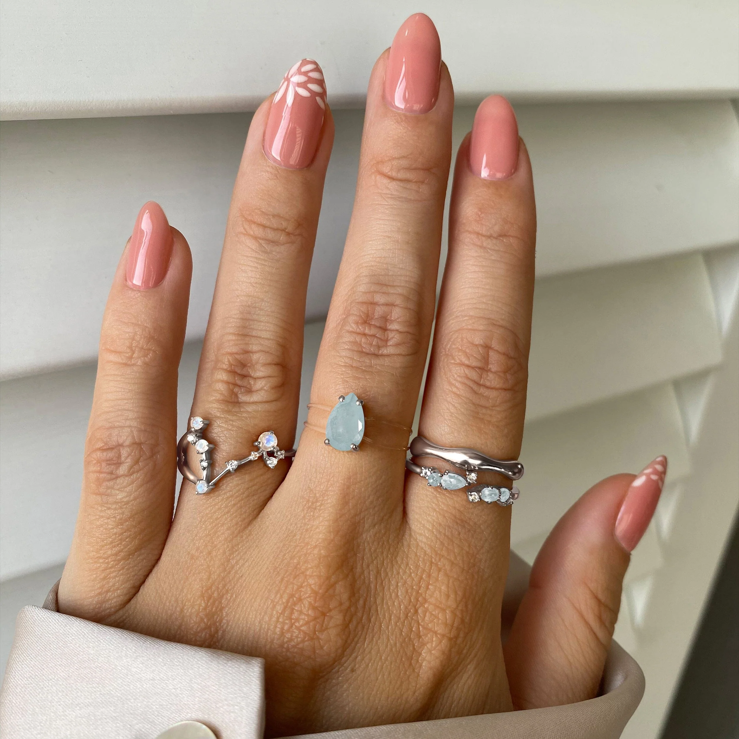 Adjustable Aquamarine Ring Flourish - March Birthstone - Image 3
