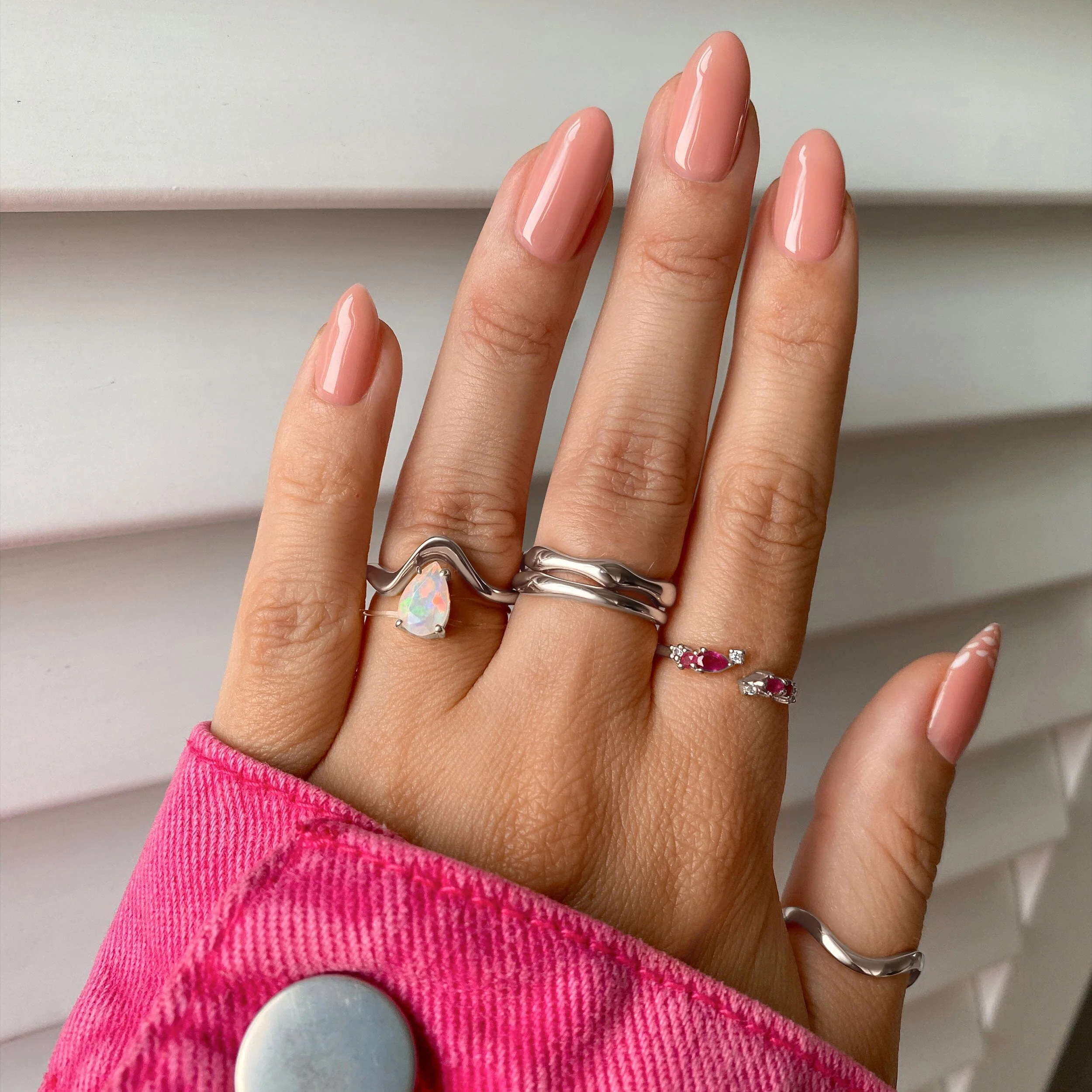 Adjustable Pink Tourmaline Ring Flourish - October Birthstone - Image 3