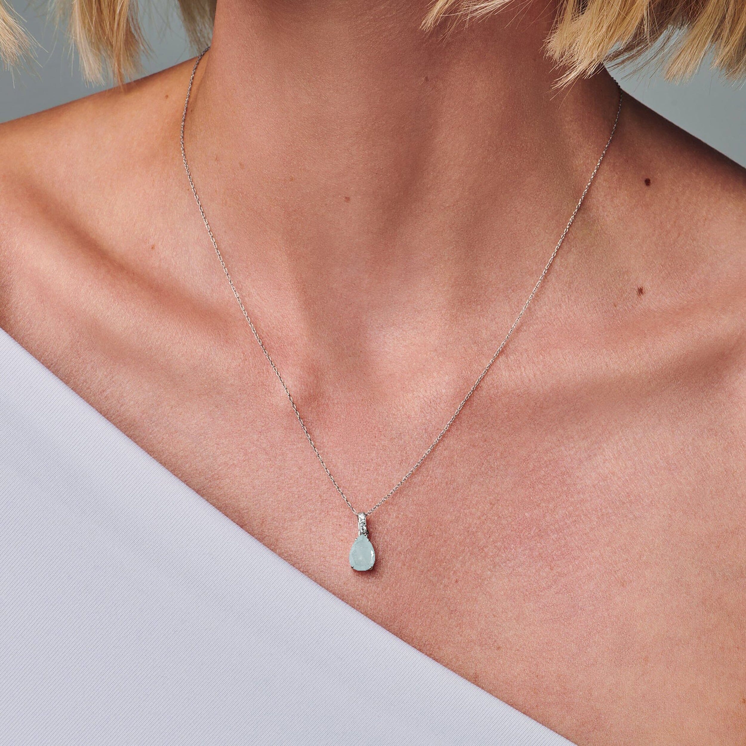 Aquamarine Diamond Necklace Sway - March Birthstone - Image 2