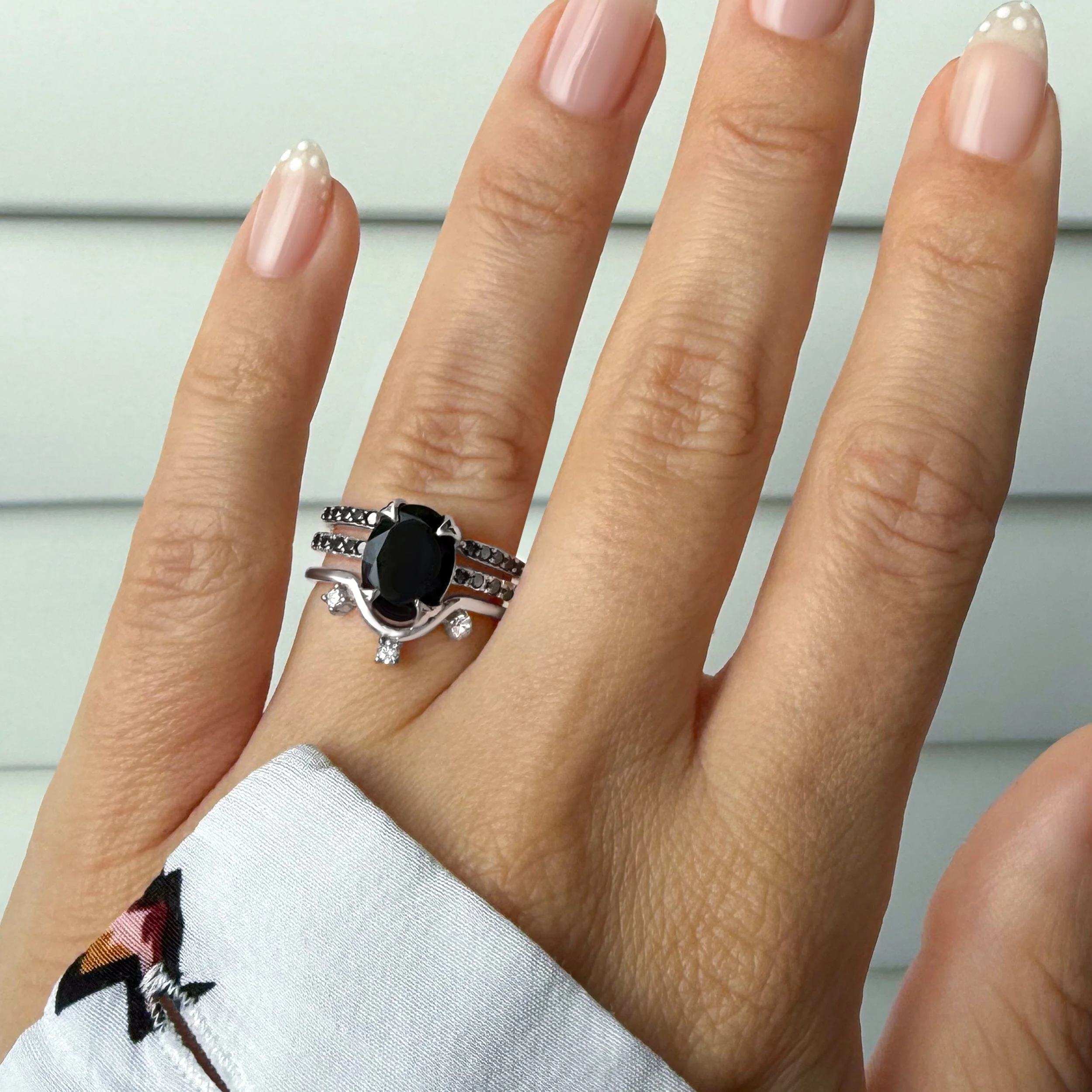 Black Obsidian Black Spinel Harlow Ring & Twinkling Band & Archer Band - Image 2