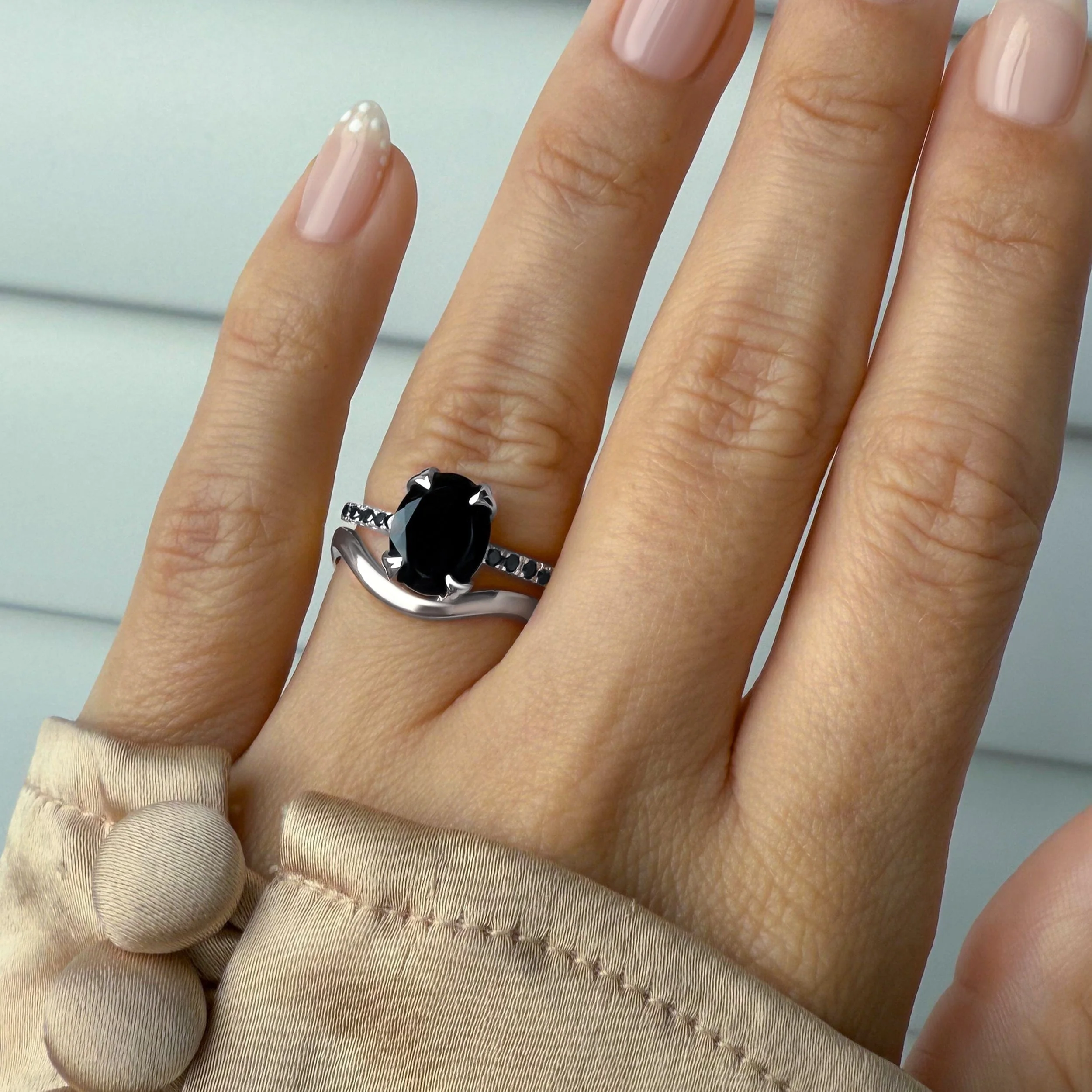 Black Obsidian Black Spinel Harlow Ring & Waves Band - Image 2