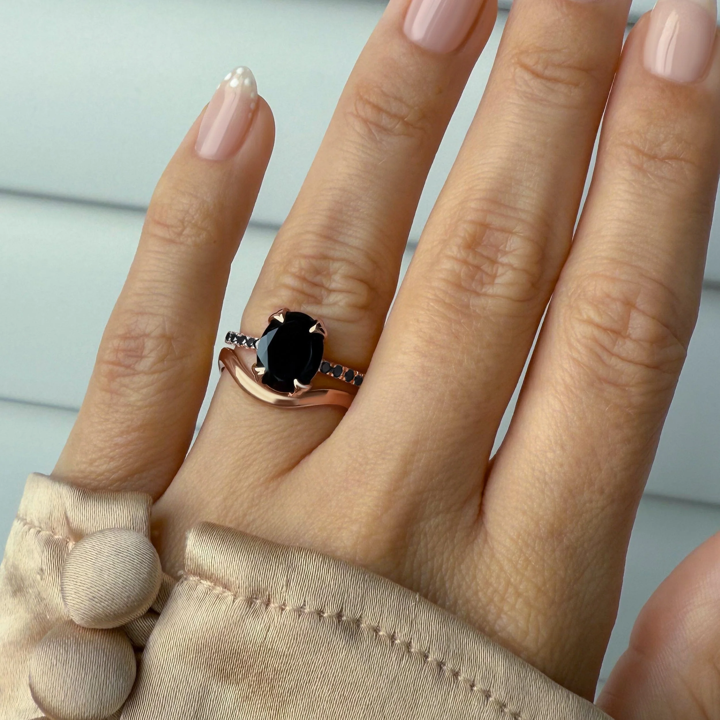 Black Obsidian Black Spinel Harlow Ring & Waves Band - Image 4