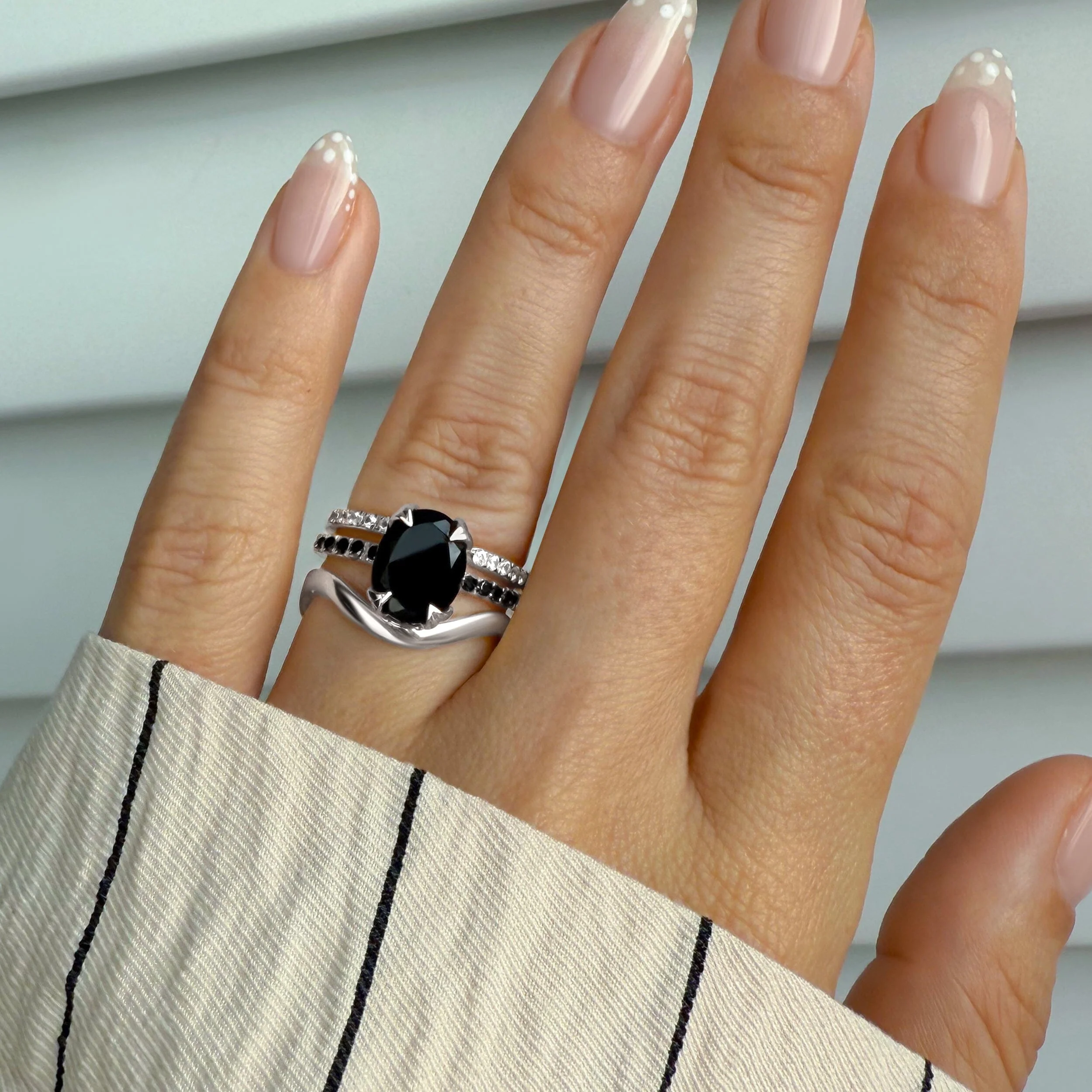 Black Obsidian Black Spinel Harlow Ring & Waves Band & Twinkling Band - Image 2