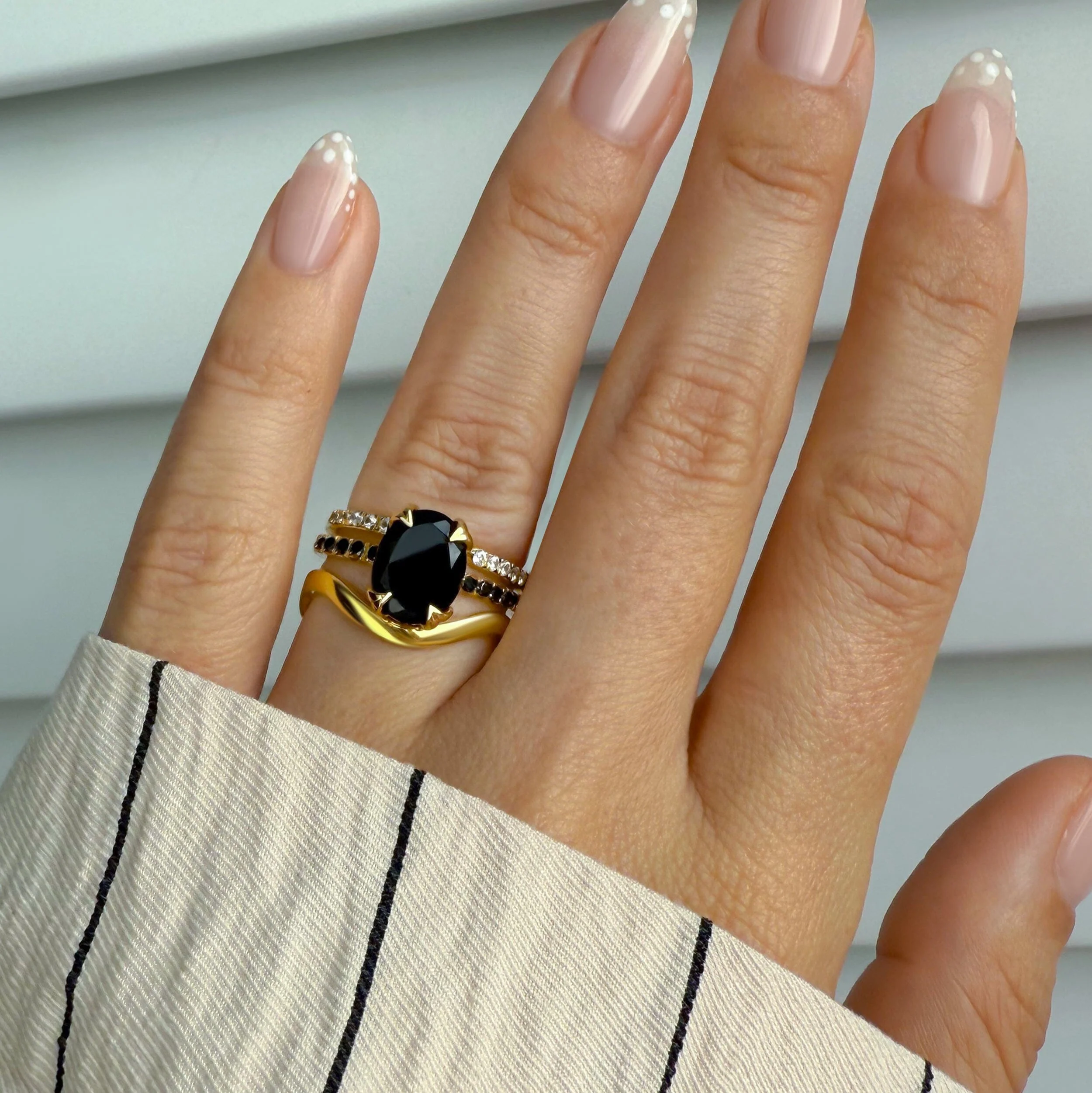 Black Obsidian Black Spinel Harlow Ring & Waves Band & Twinkling Band - Image 6