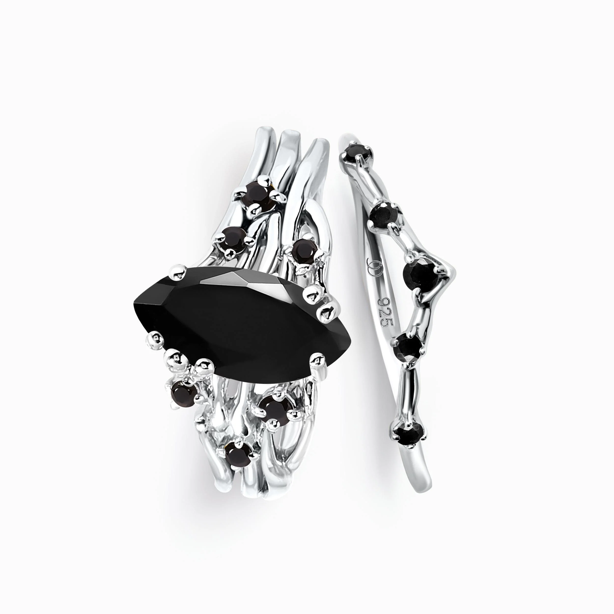 Black Obsidian Black Spinel Radiance Ring & Cosmic Crown Band