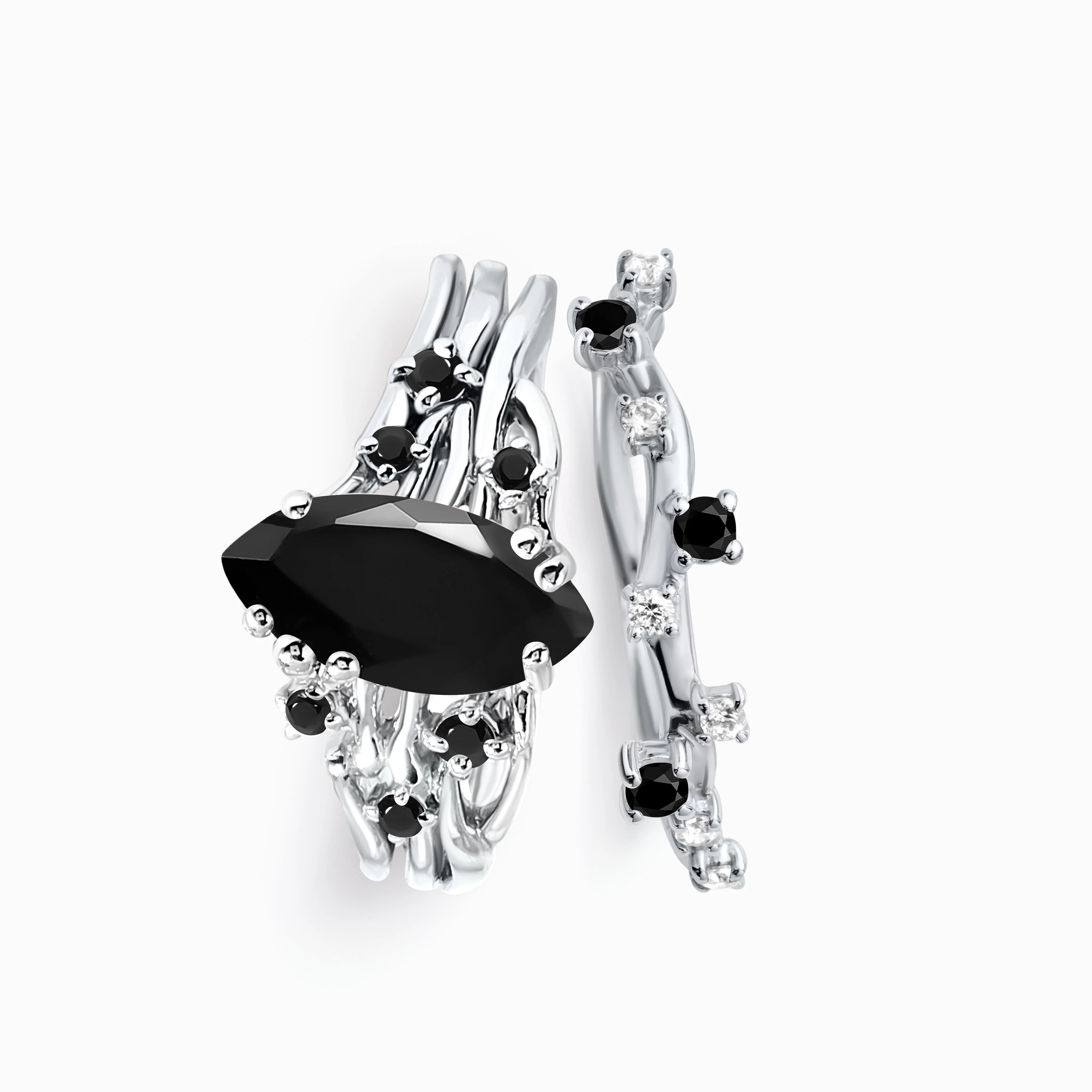 Black Obsidian Black Spinel Ring - Radiance & Black Onyx Ring - Stardust Band
