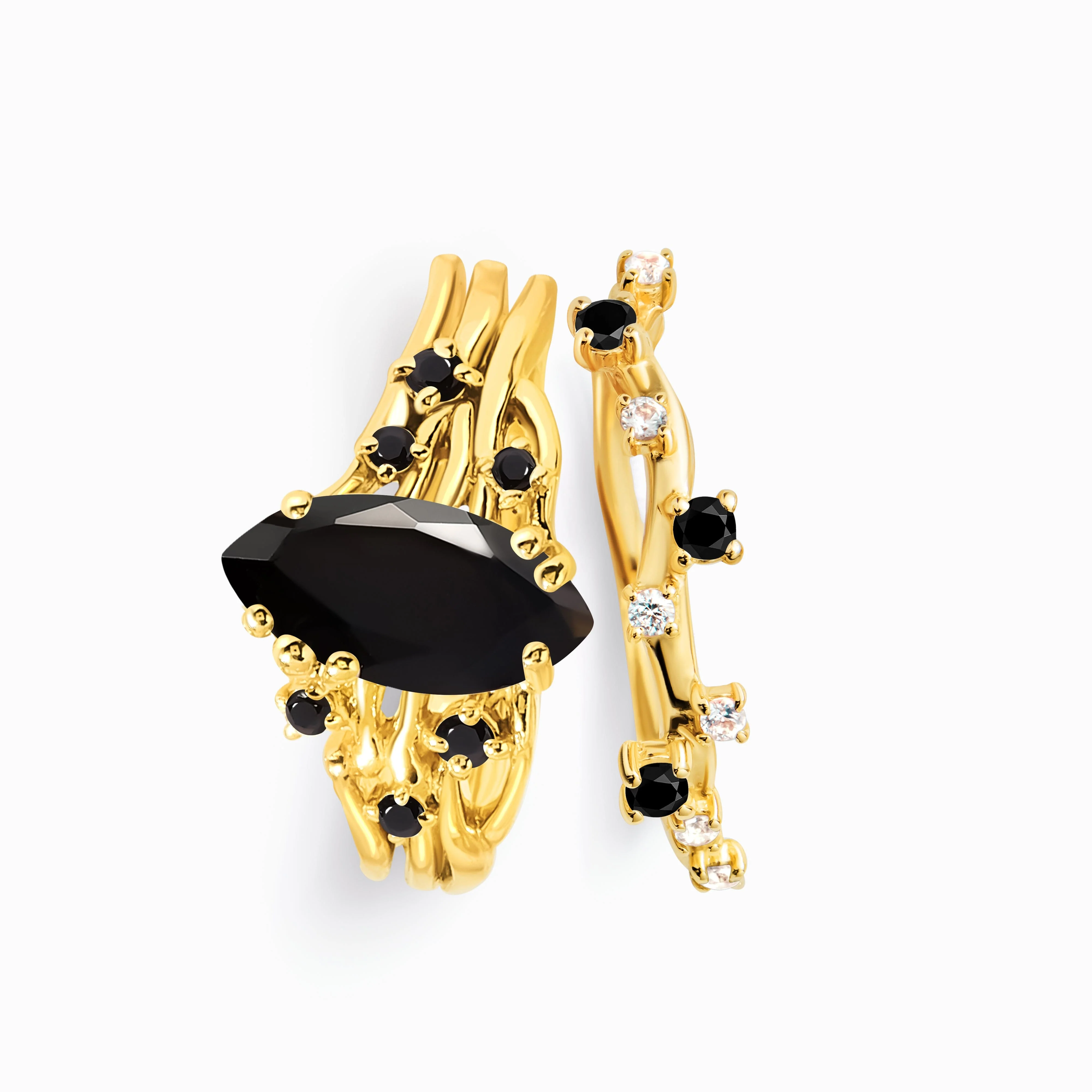 Black Obsidian Black Spinel Ring - Radiance & Black Onyx Ring - Stardust Band - Image 5