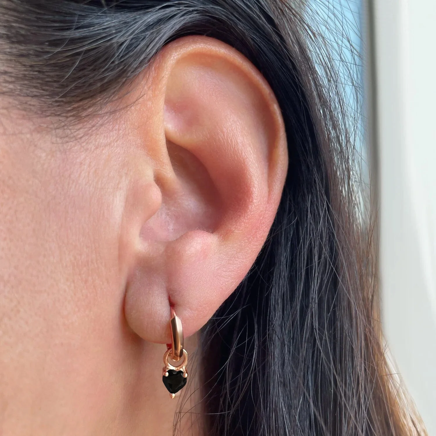 Black Obsidian Earrings - Love Hoops - Image 4
