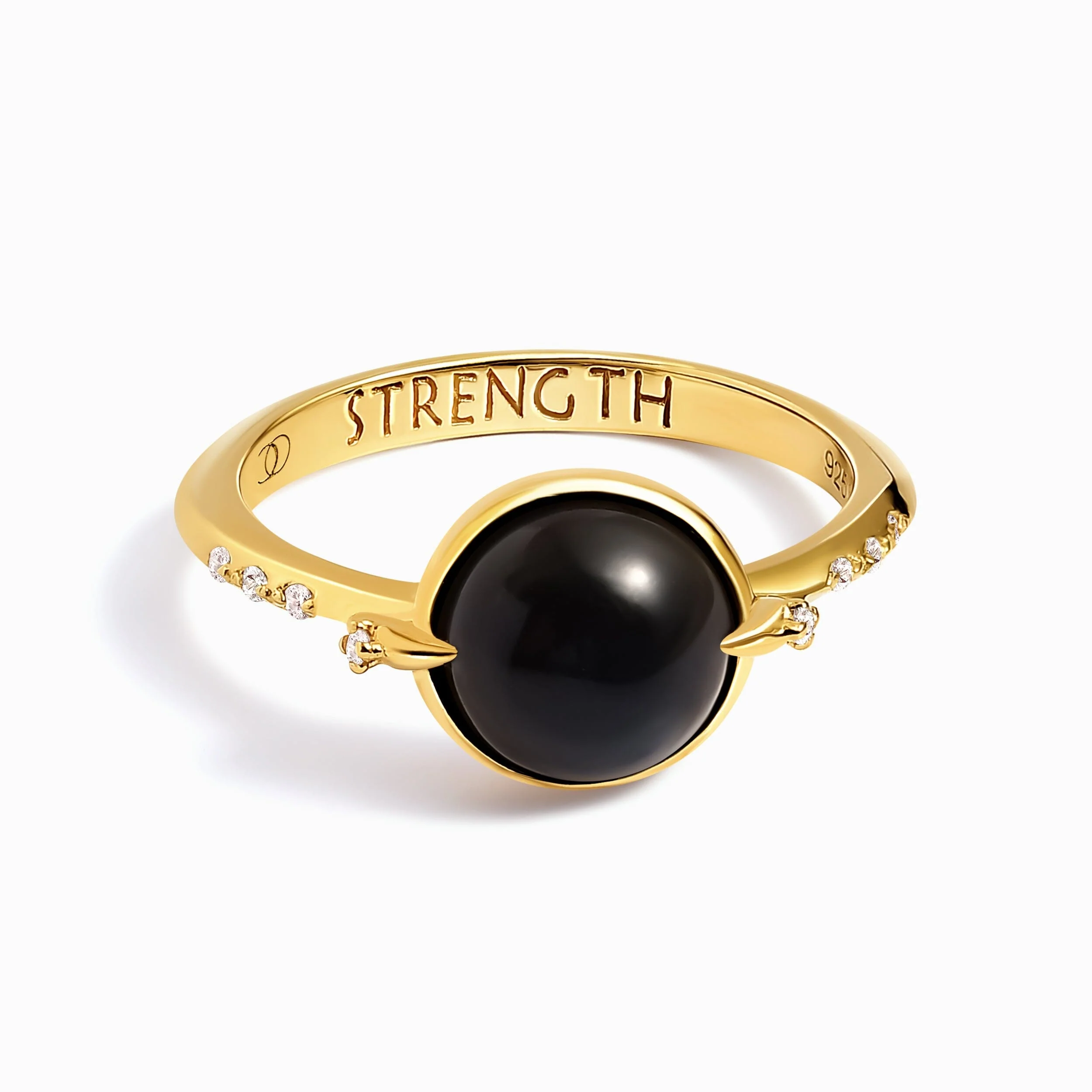 Black Obsidian Energy Ring - Strength Engraved - Image 5