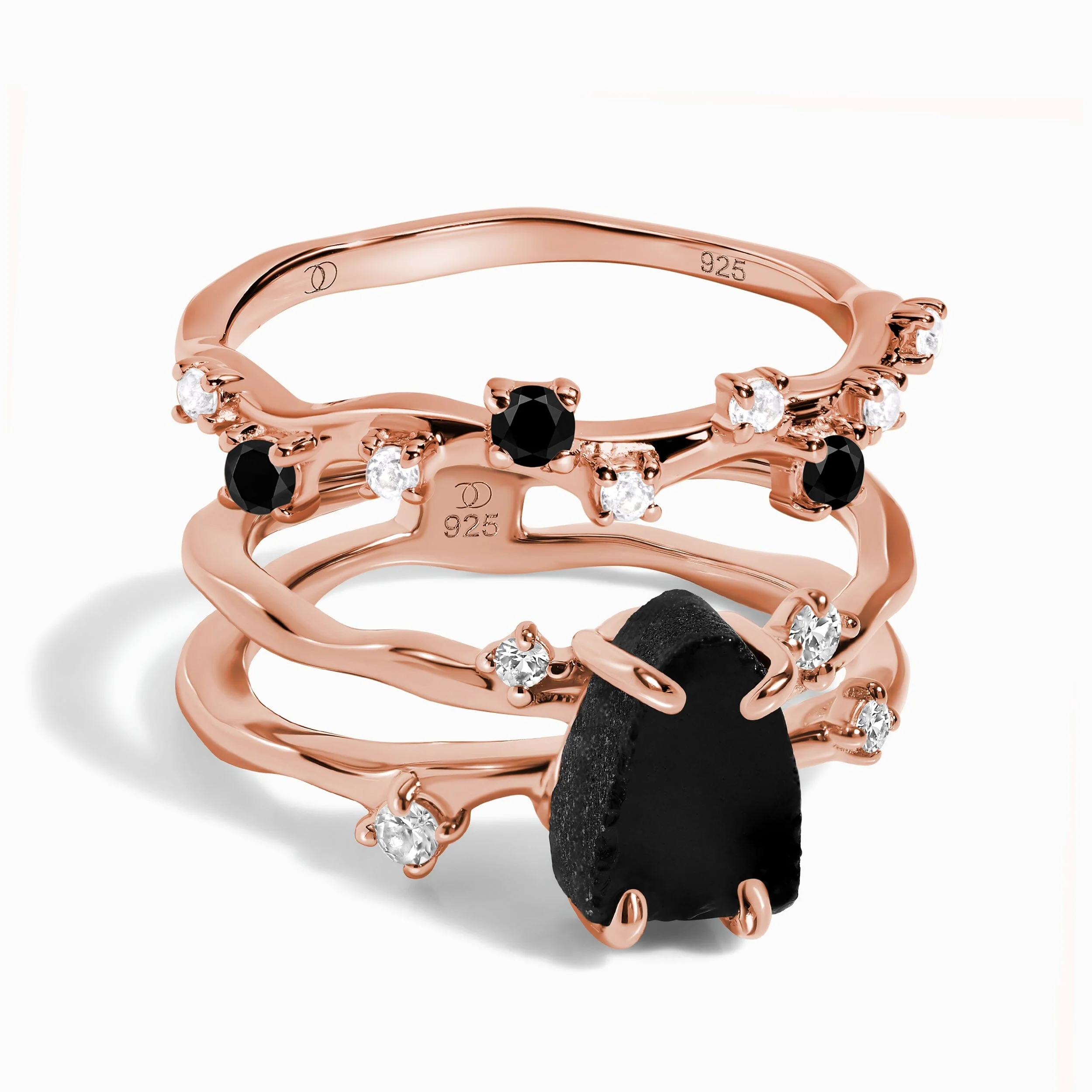Black Obsidian Flow Ring & Black Onyx Stardust Band - Image 4