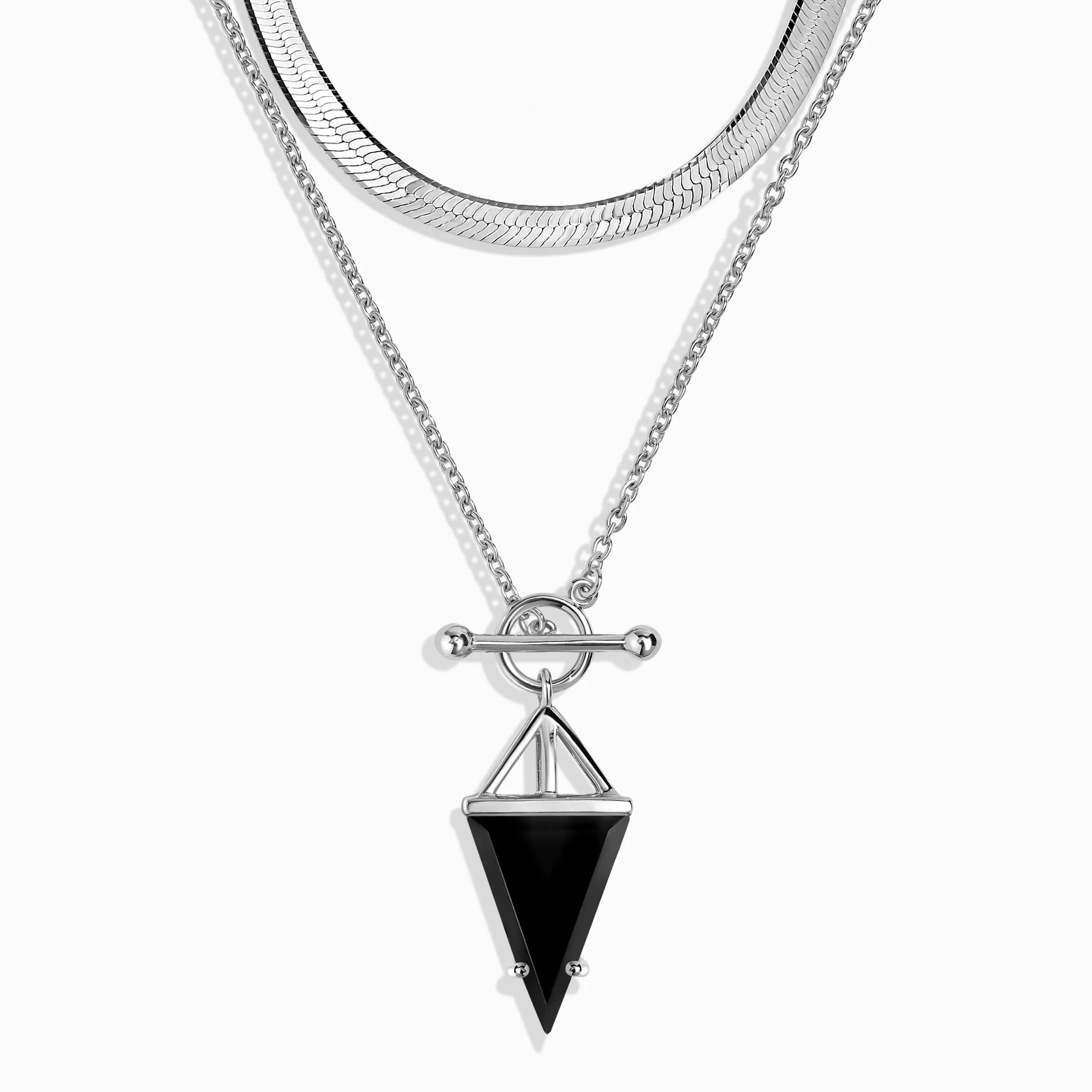 Black Obsidian Heroine T-Lock Necklace & Herringbone Chain