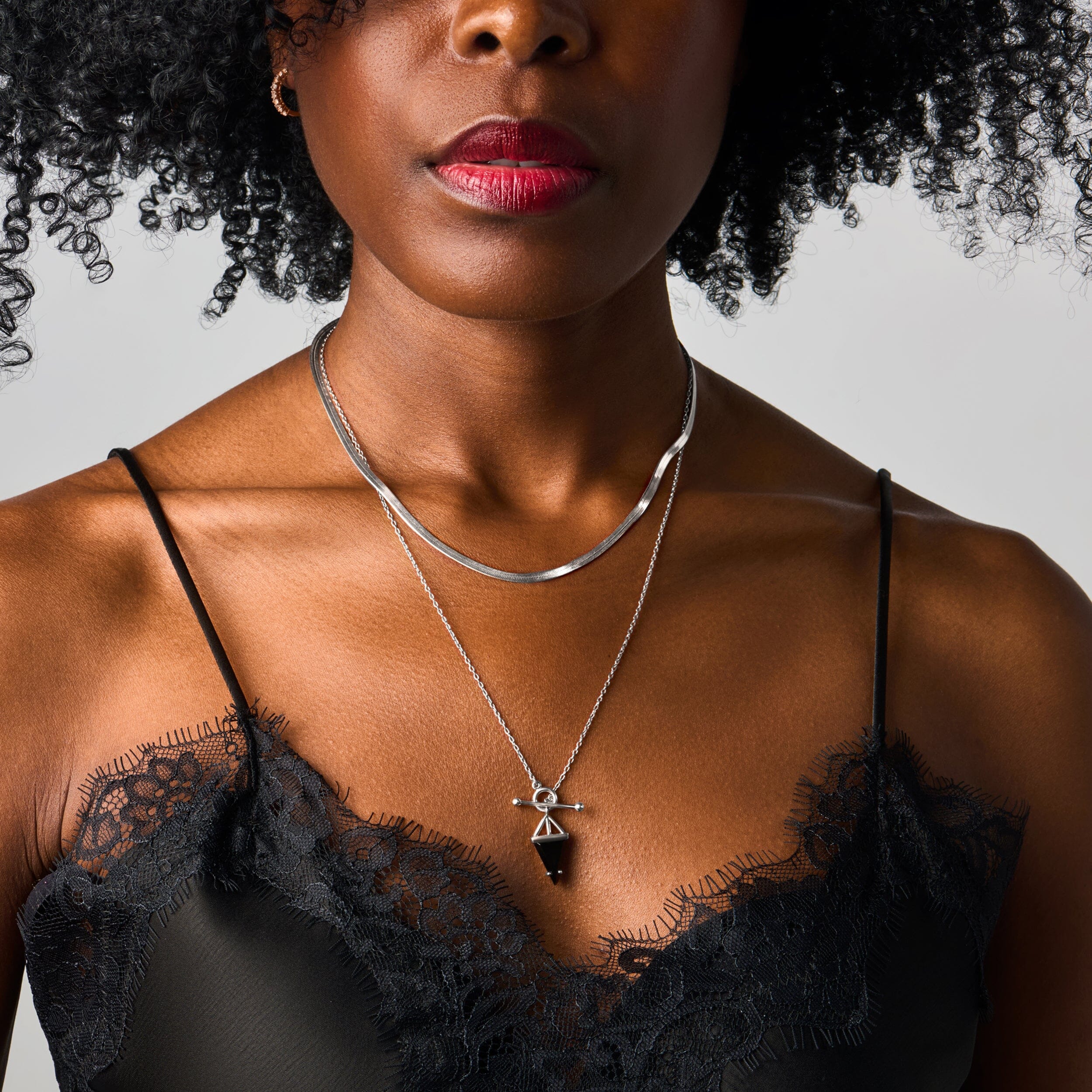 Black Obsidian Heroine T-Lock Necklace & Herringbone Chain - Image 2