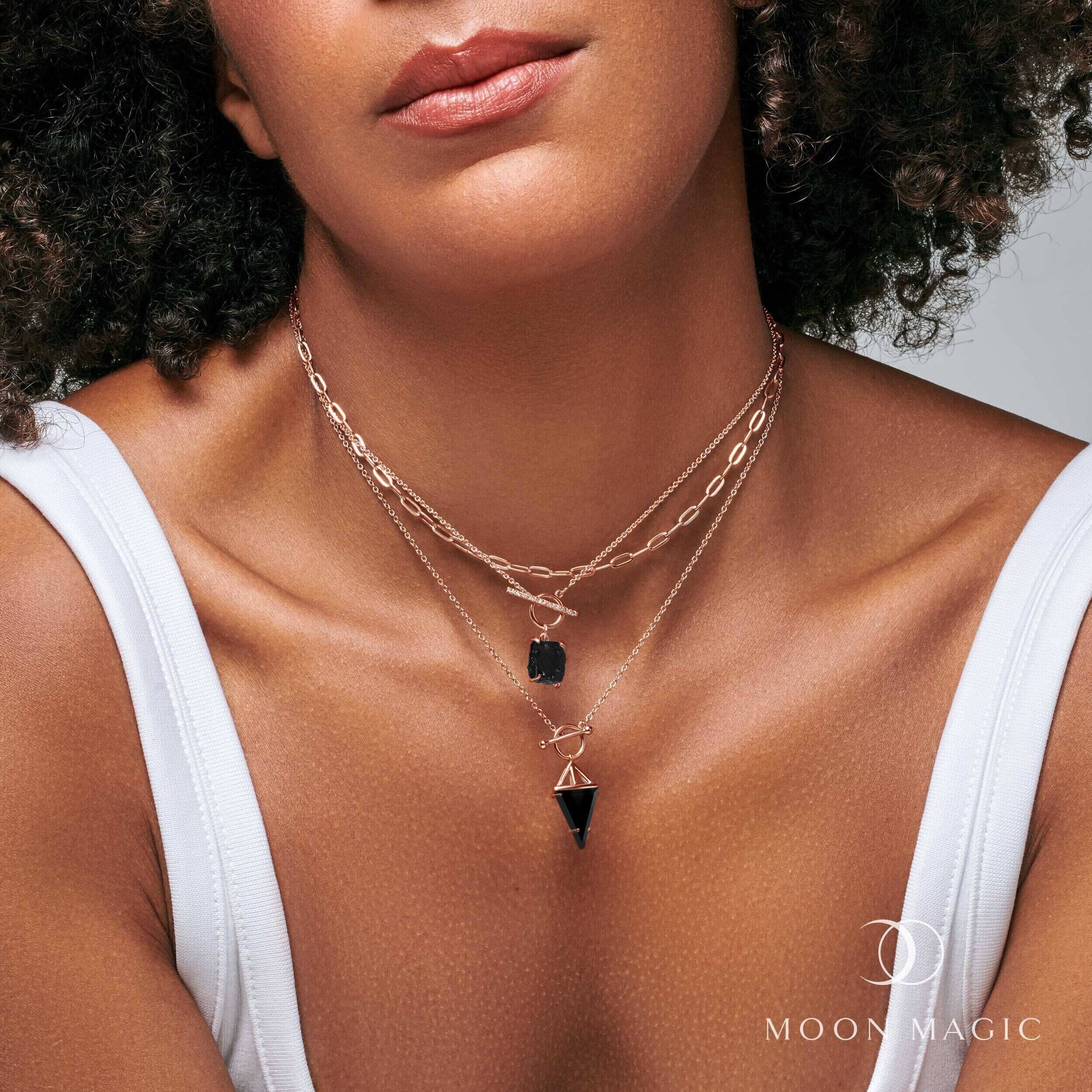 Black Obsidian Heroine T-Lock & Raw Crystal T-Lock Necklaces & Widelink Chain - Image 11