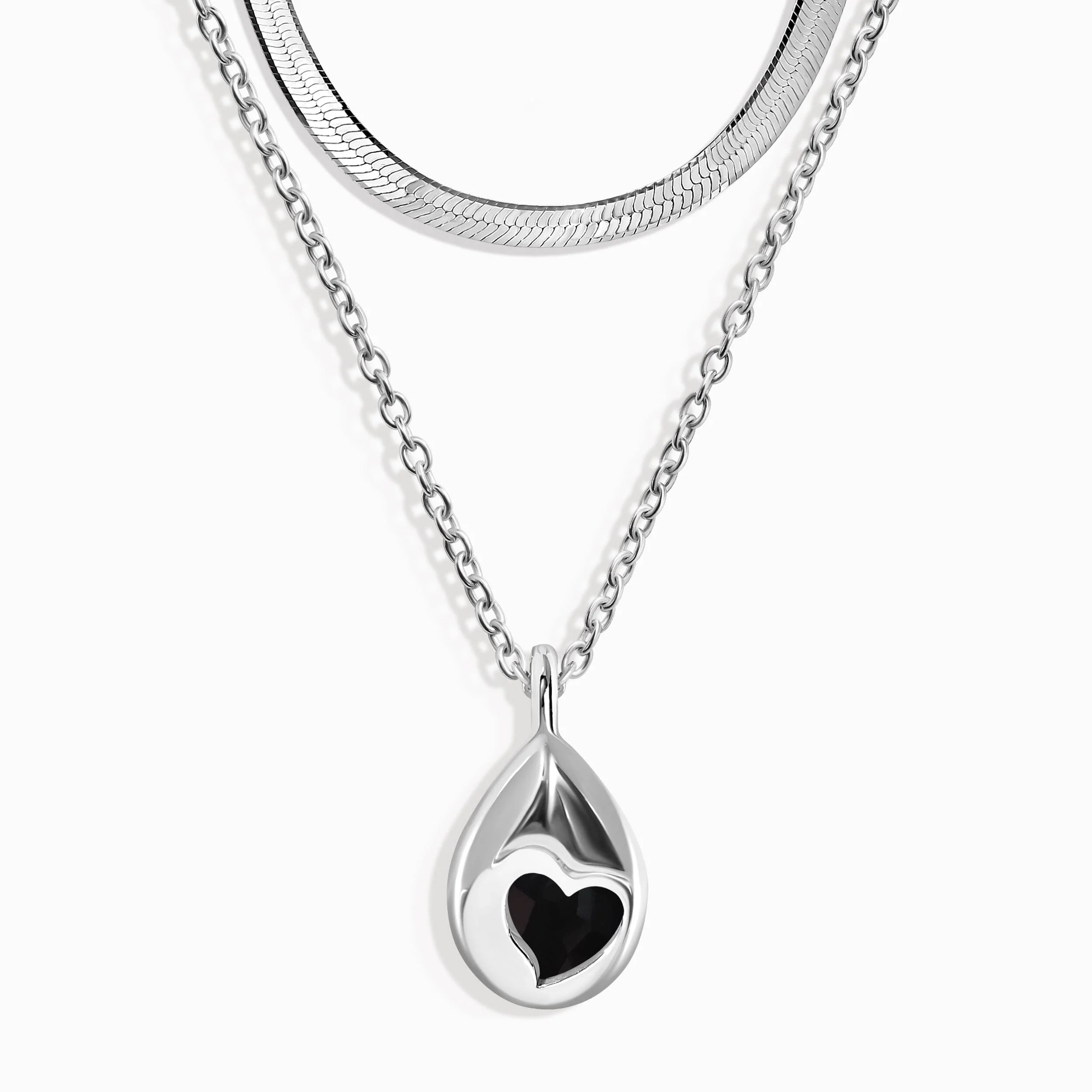 Black Obsidian Hidden Heart Necklace & Herringbone Chain - Image 8