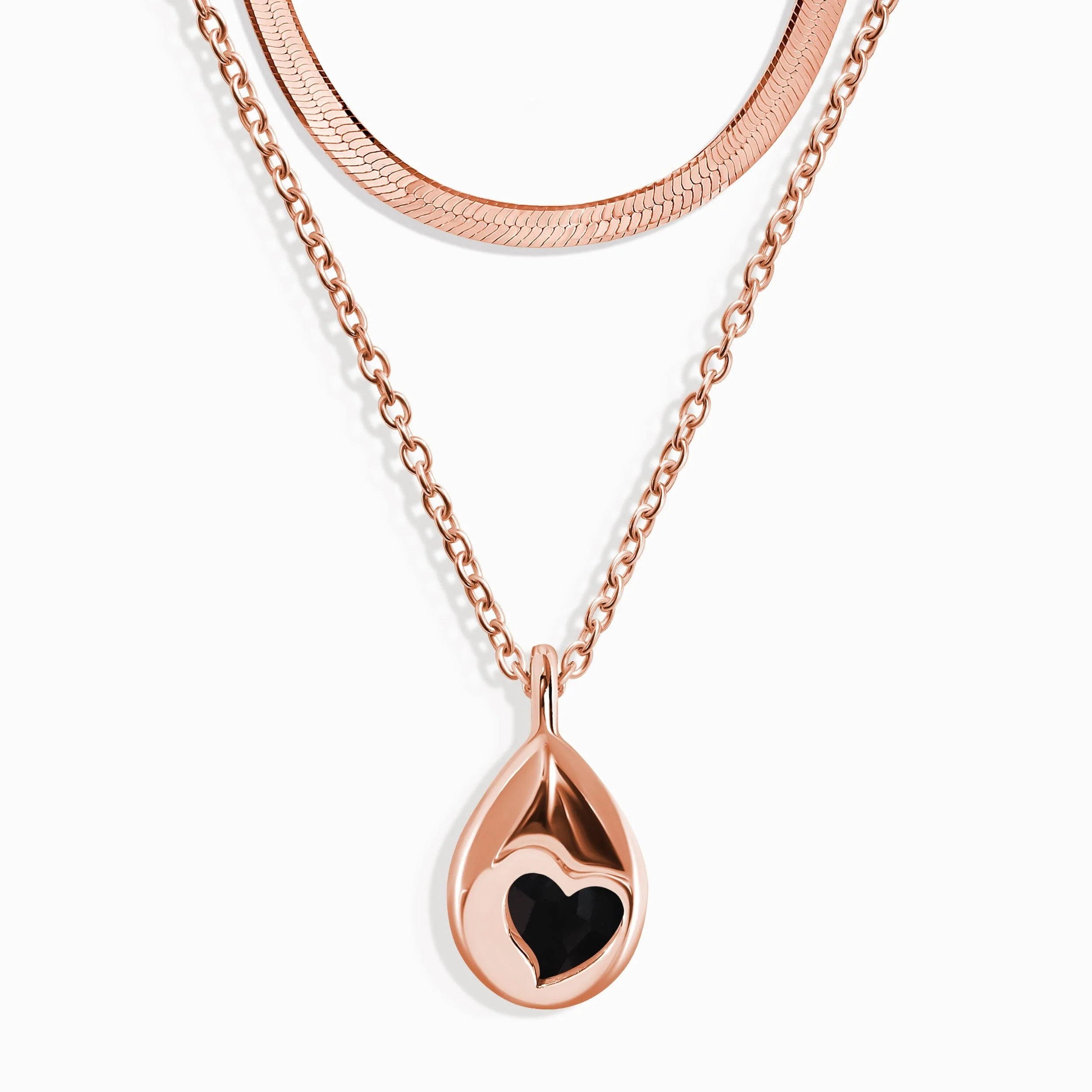 Black Obsidian Hidden Heart Necklace & Herringbone Chain - Image 9
