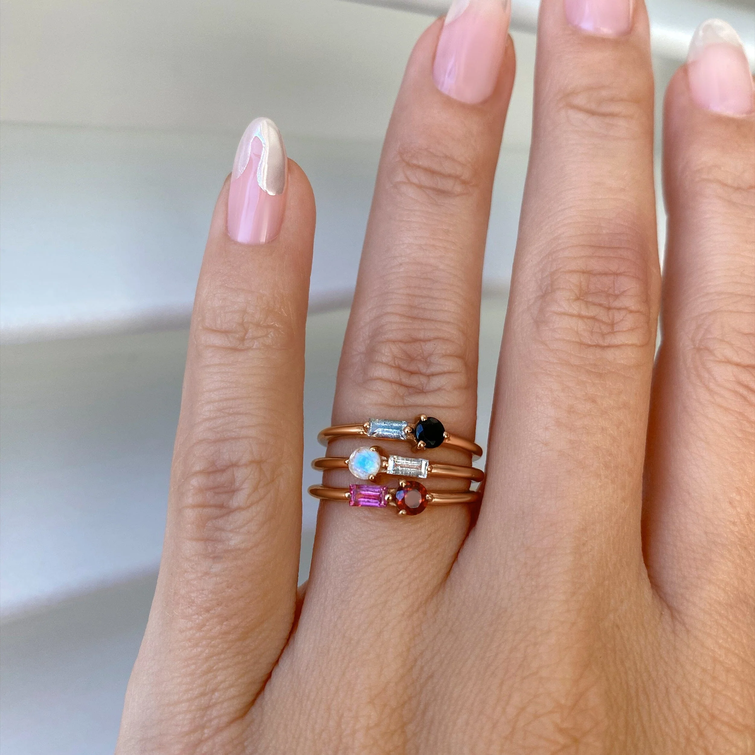 Black Obsidian & Labradorite Dainty Ring - Haze - Image 11