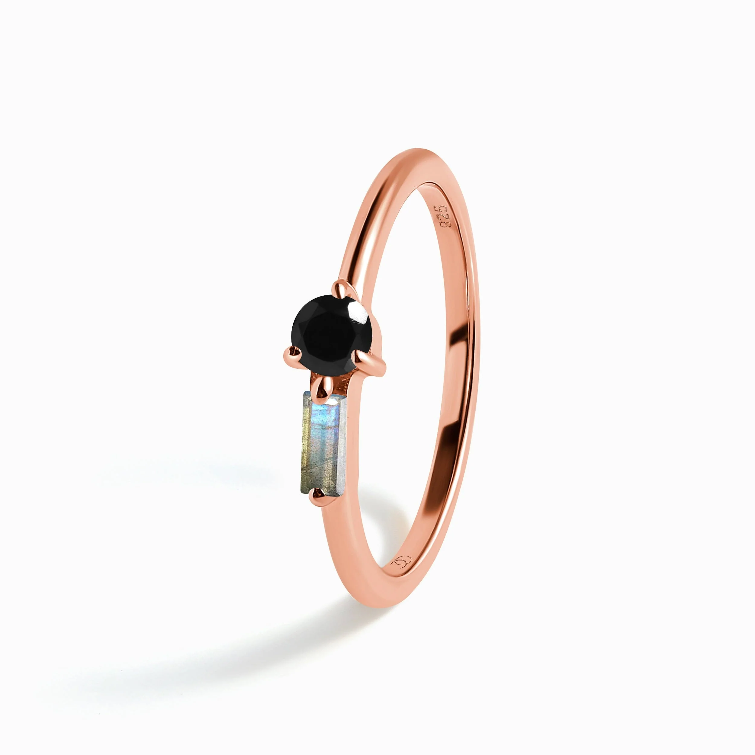 Black Obsidian & Labradorite Dainty Ring - Haze - Image 12