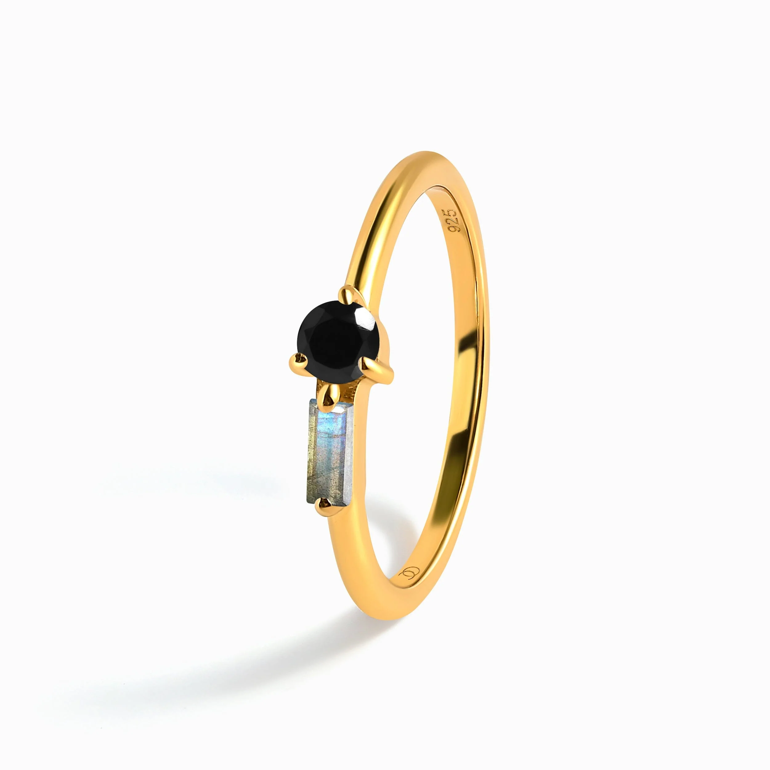 Black Obsidian & Labradorite Dainty Ring - Haze - Image 14