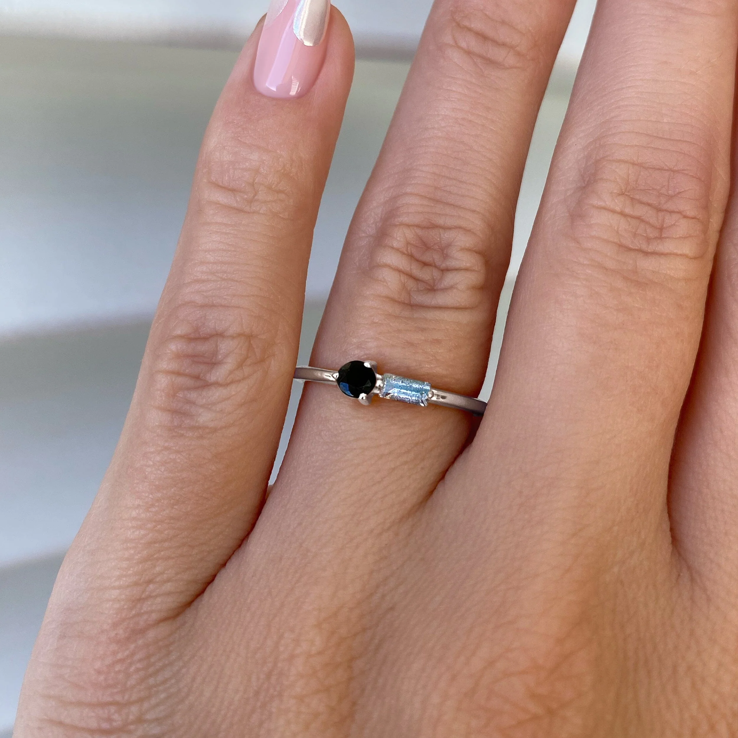 Black Obsidian & Labradorite Dainty Ring - Haze - Image 2