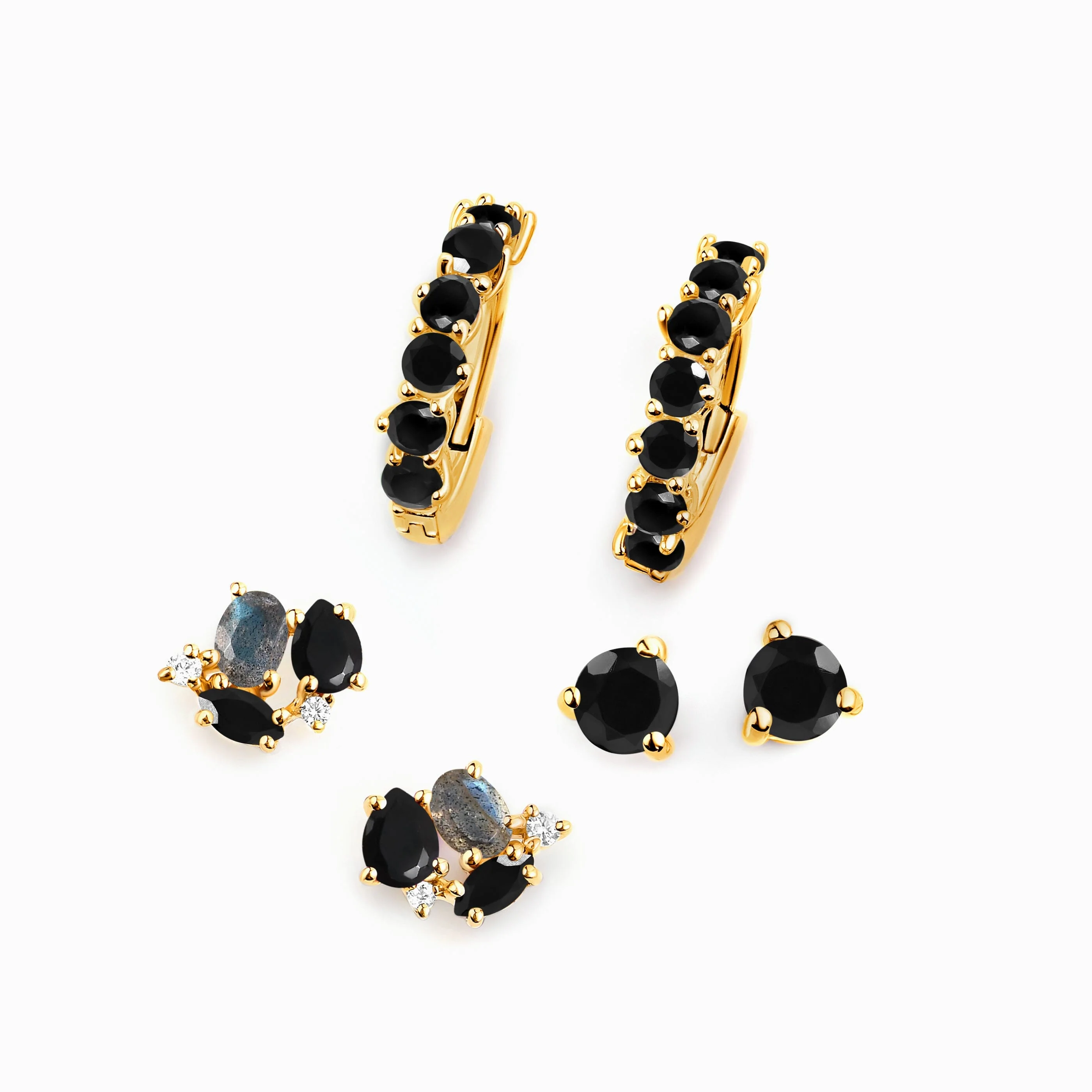 Black Obsidian & Labradorite Hoop Earring Set - High Vibe Trio - Image 5