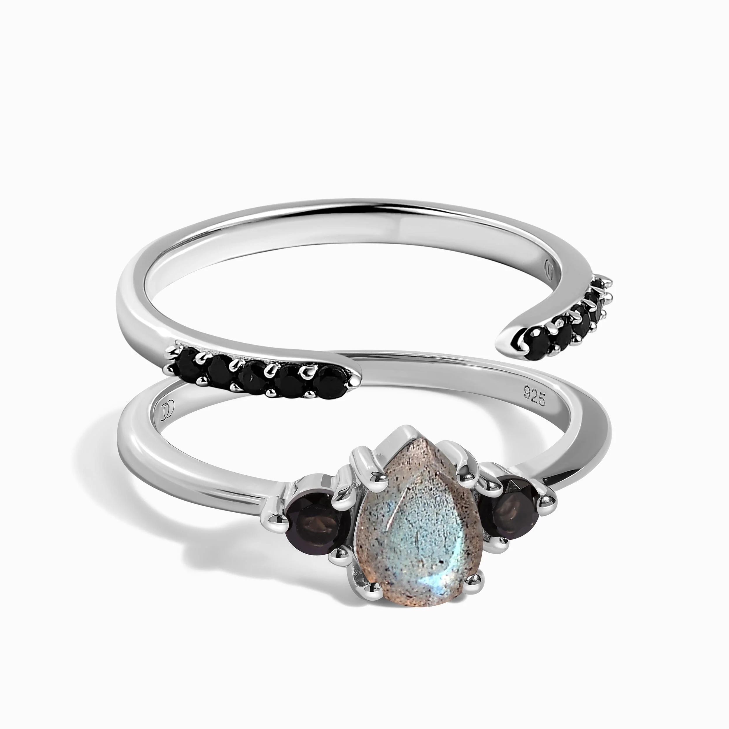 Black Obsidian Labradorite Lania Ring & Black Spinel Twinkling Band
