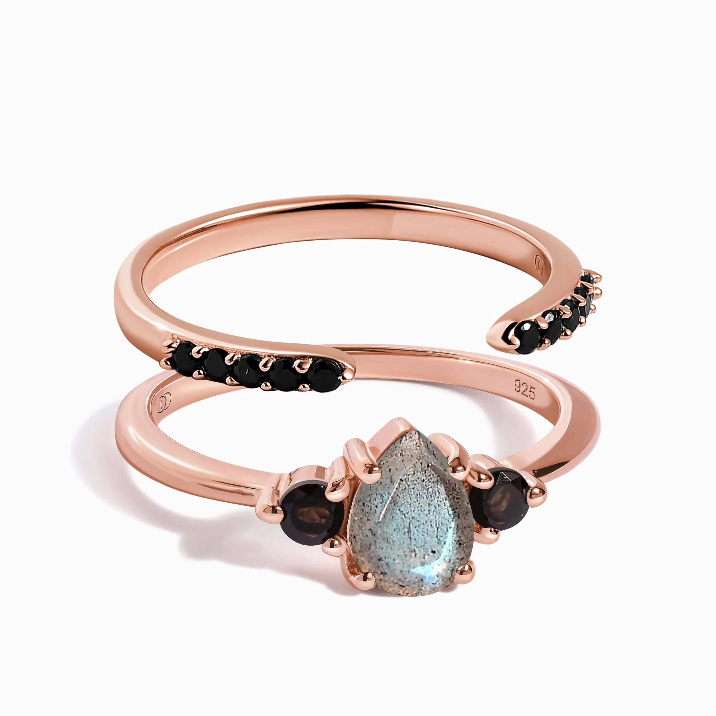 Black Obsidian Labradorite Lania Ring & Black Spinel Twinkling Band - Image 3