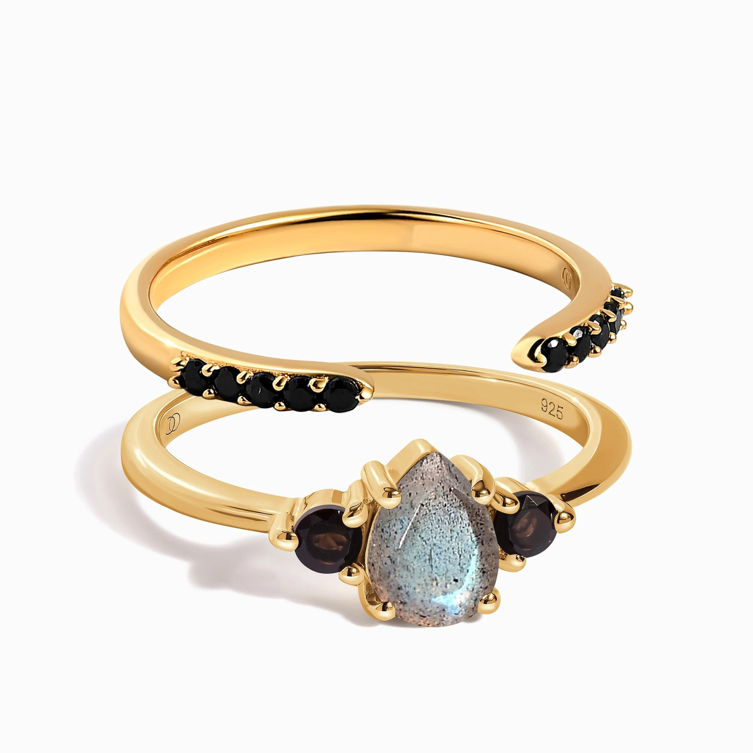 Black Obsidian Labradorite Lania Ring & Black Spinel Twinkling Band - Image 5