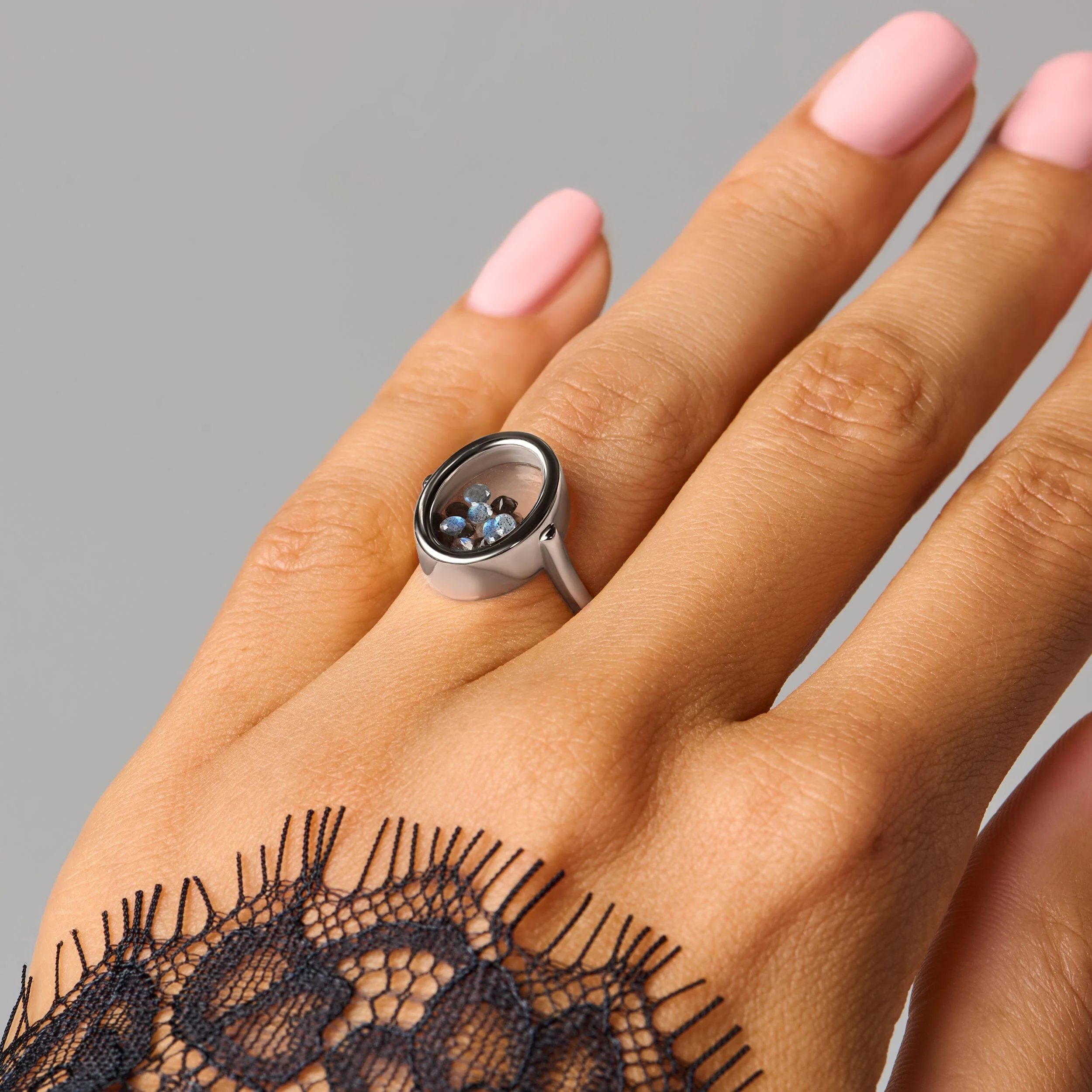 Black Obsidian Labradorite Ring - Halo of Calm - Image 12