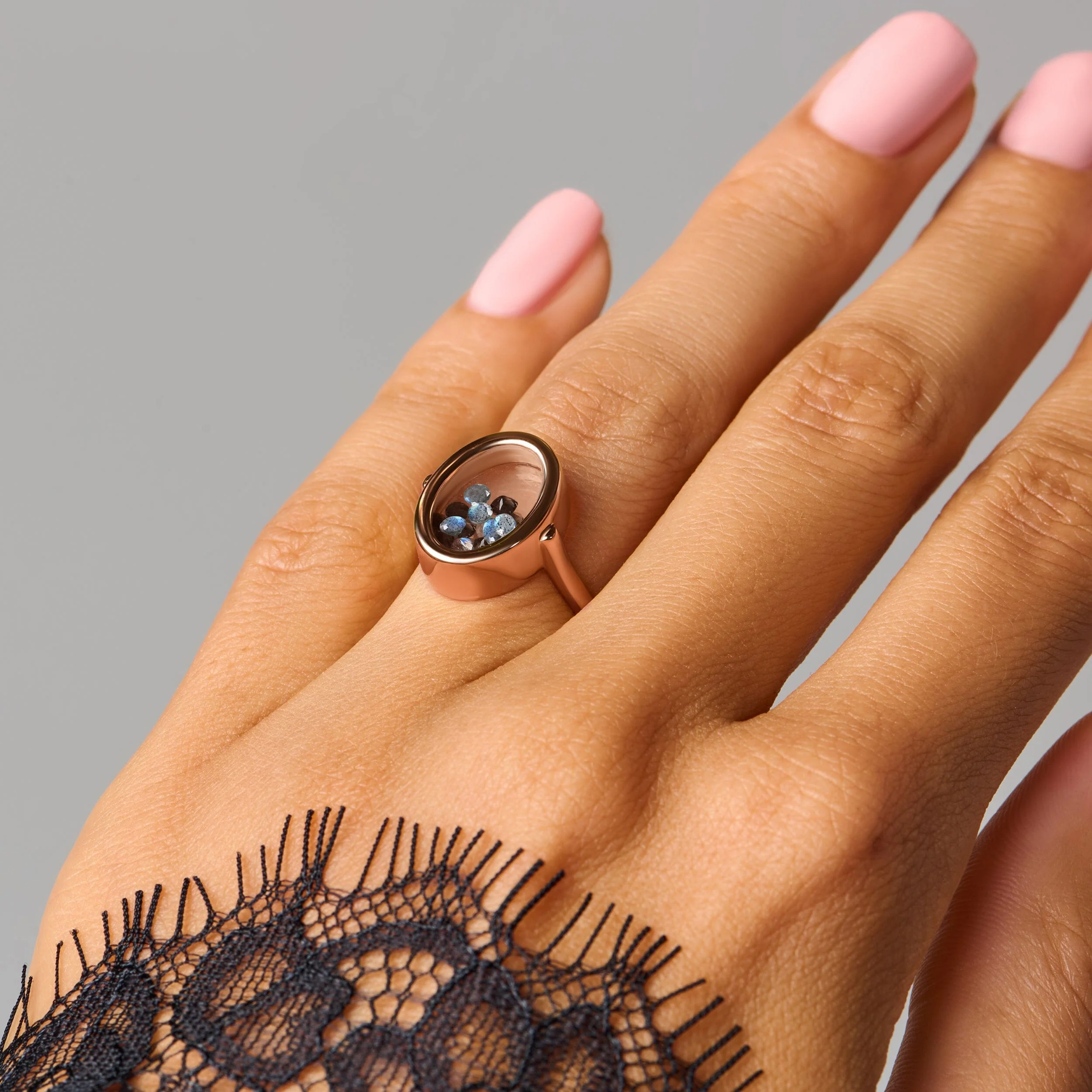 Black Obsidian Labradorite Ring - Halo of Calm - Image 16