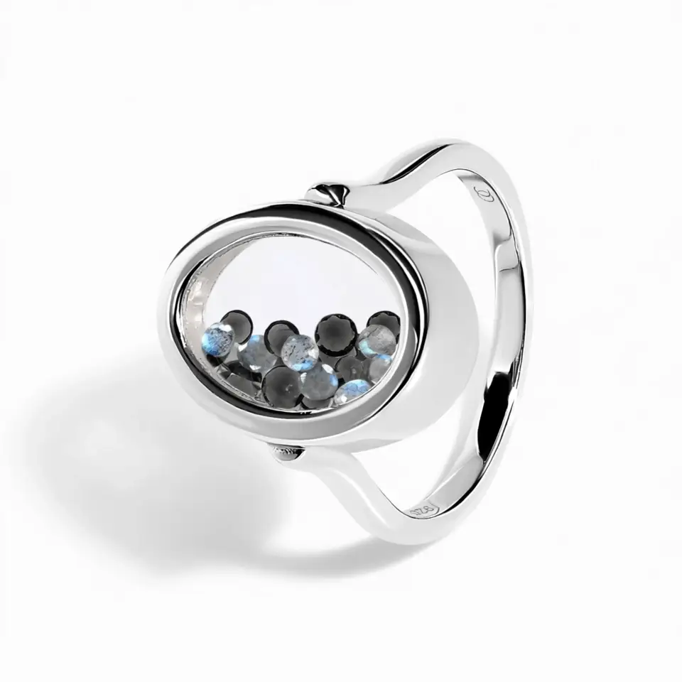 Black Obsidian Labradorite Ring - Halo of Calm - Image 3