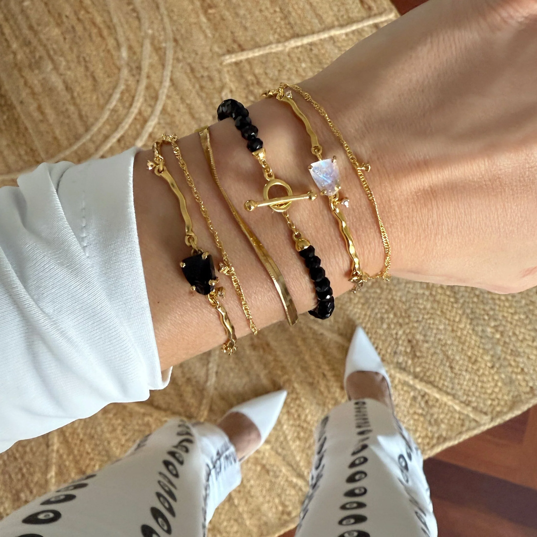 Moonstone & Black Obsidian Bracelet Stack - Energy Armor - Image 14