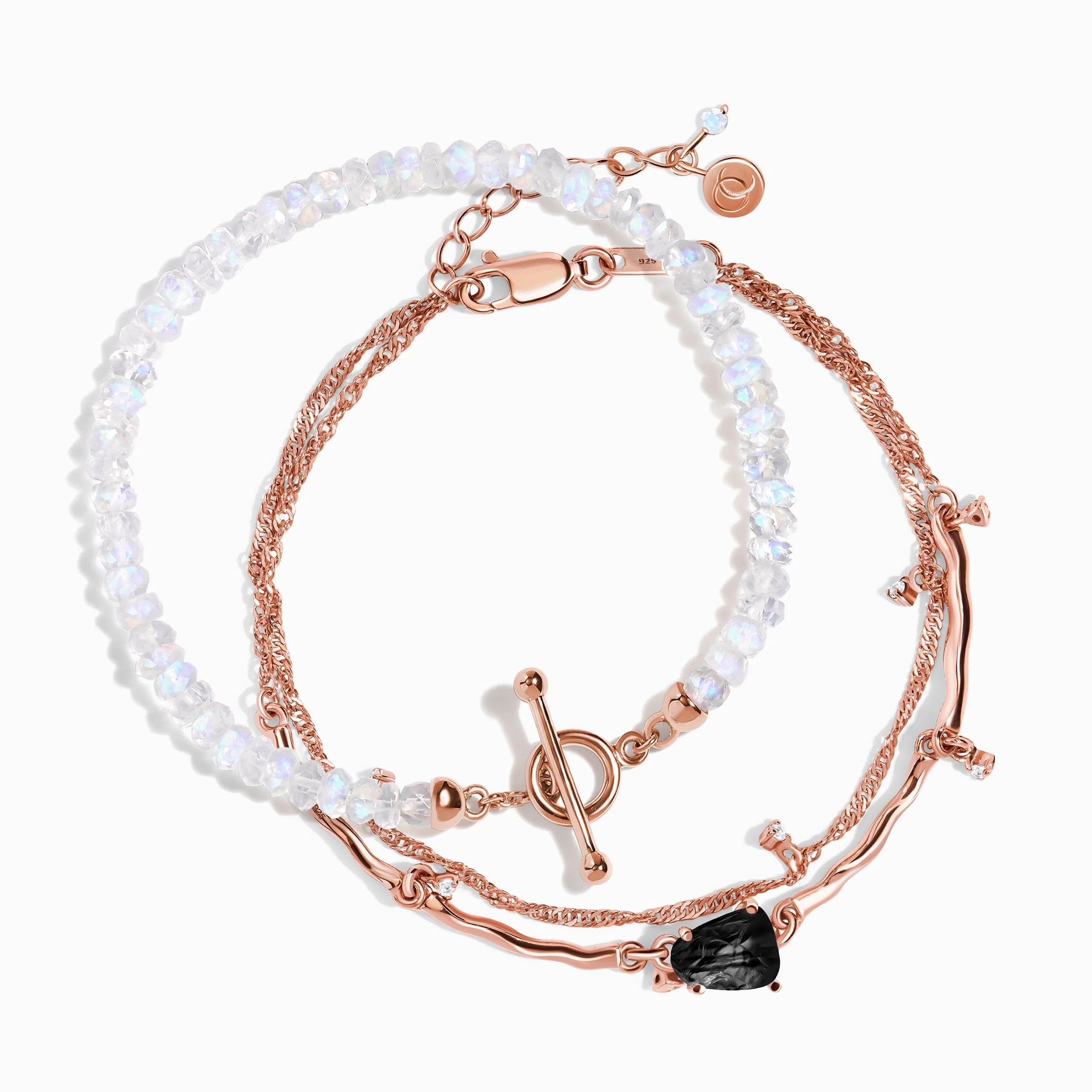 Black Obsidian & Moonstone Bracelet Stack - Energy Armor - Image 3