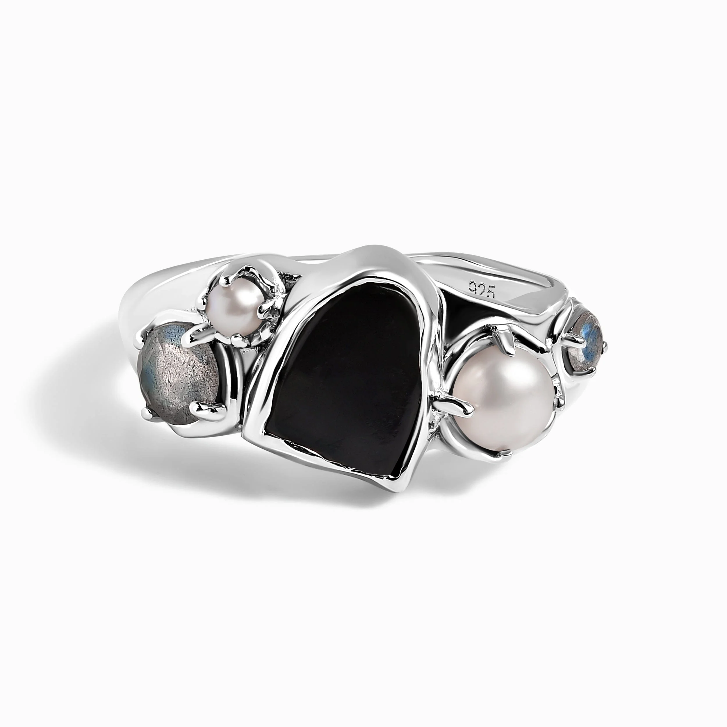 Black Obsidian Pearl Ring - Midnight Heirloom