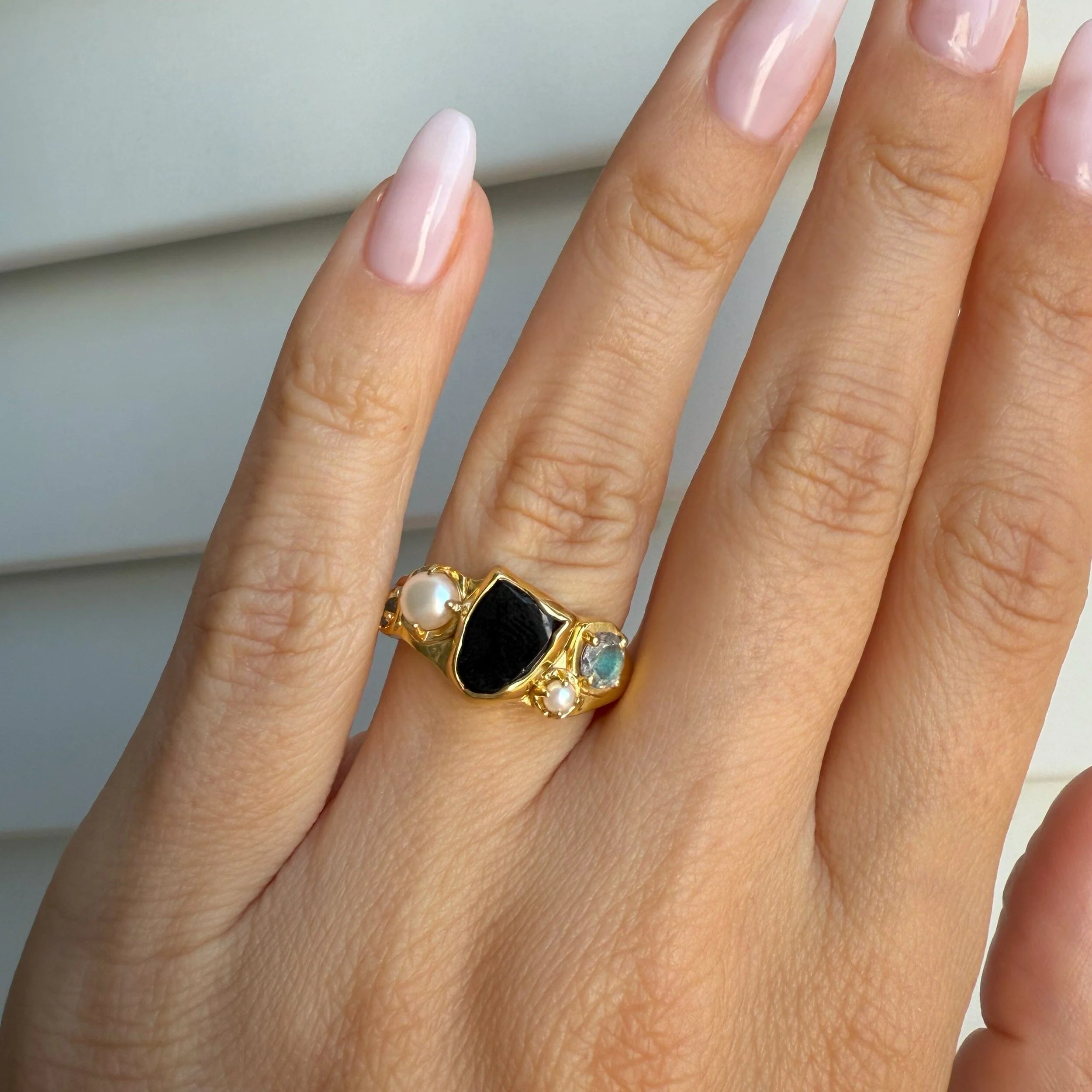 Black Obsidian Pearl Ring - Midnight Heirloom - Image 6