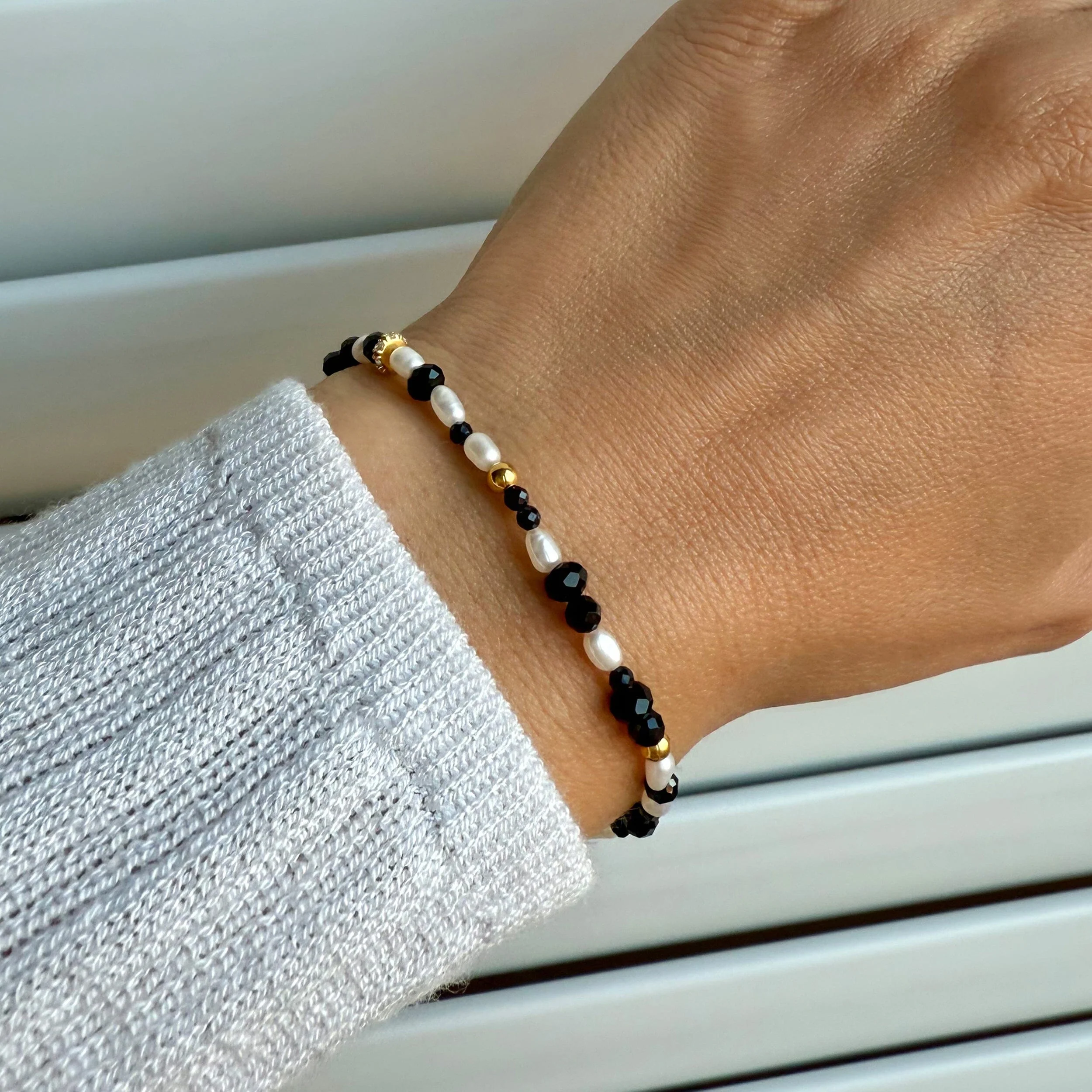 Black Obsidian Rice Pearl Beads Bracelet - Power Flow - Image 6