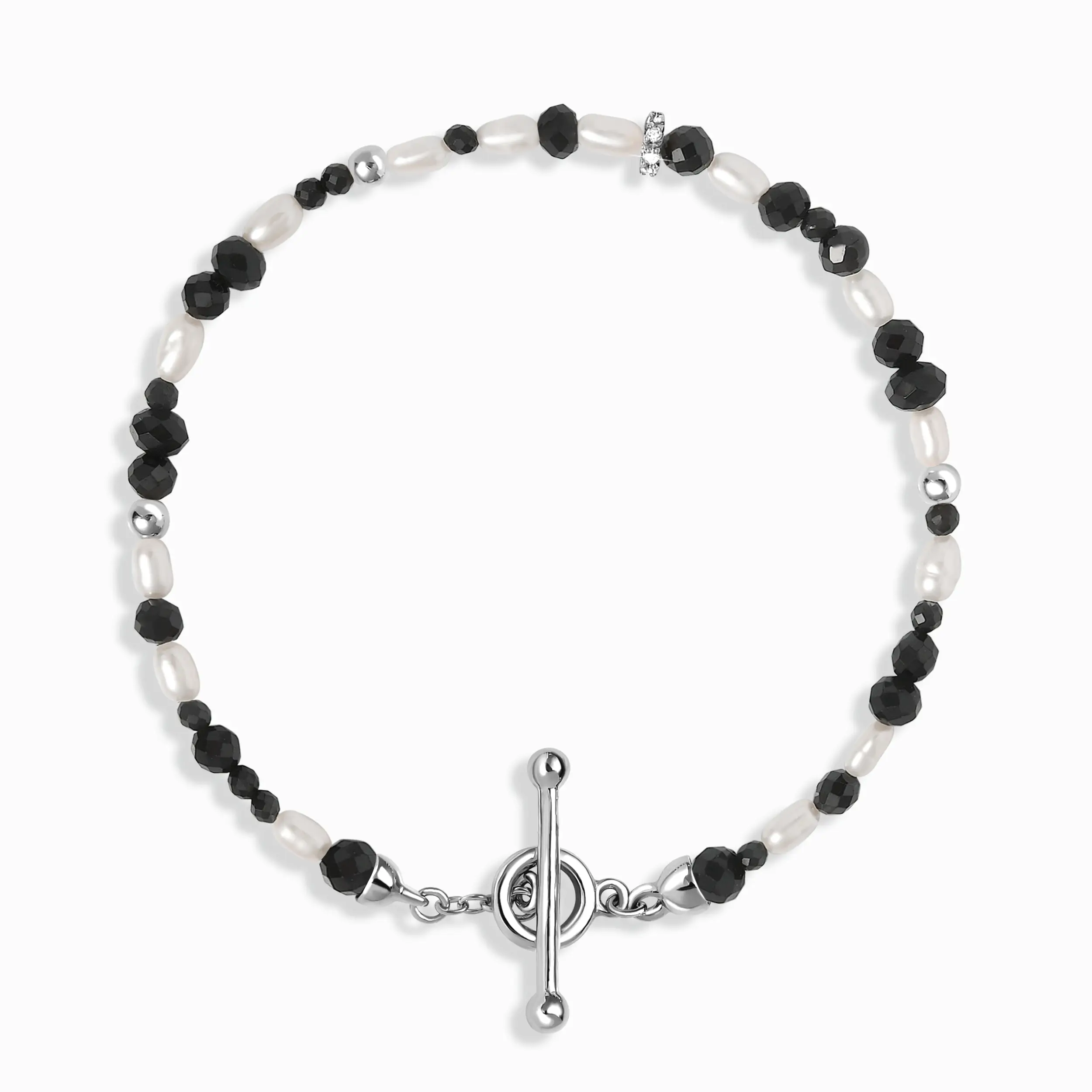 Black Obsidian Rice Pearl T-Lock Beads Bracelet - Power Flow