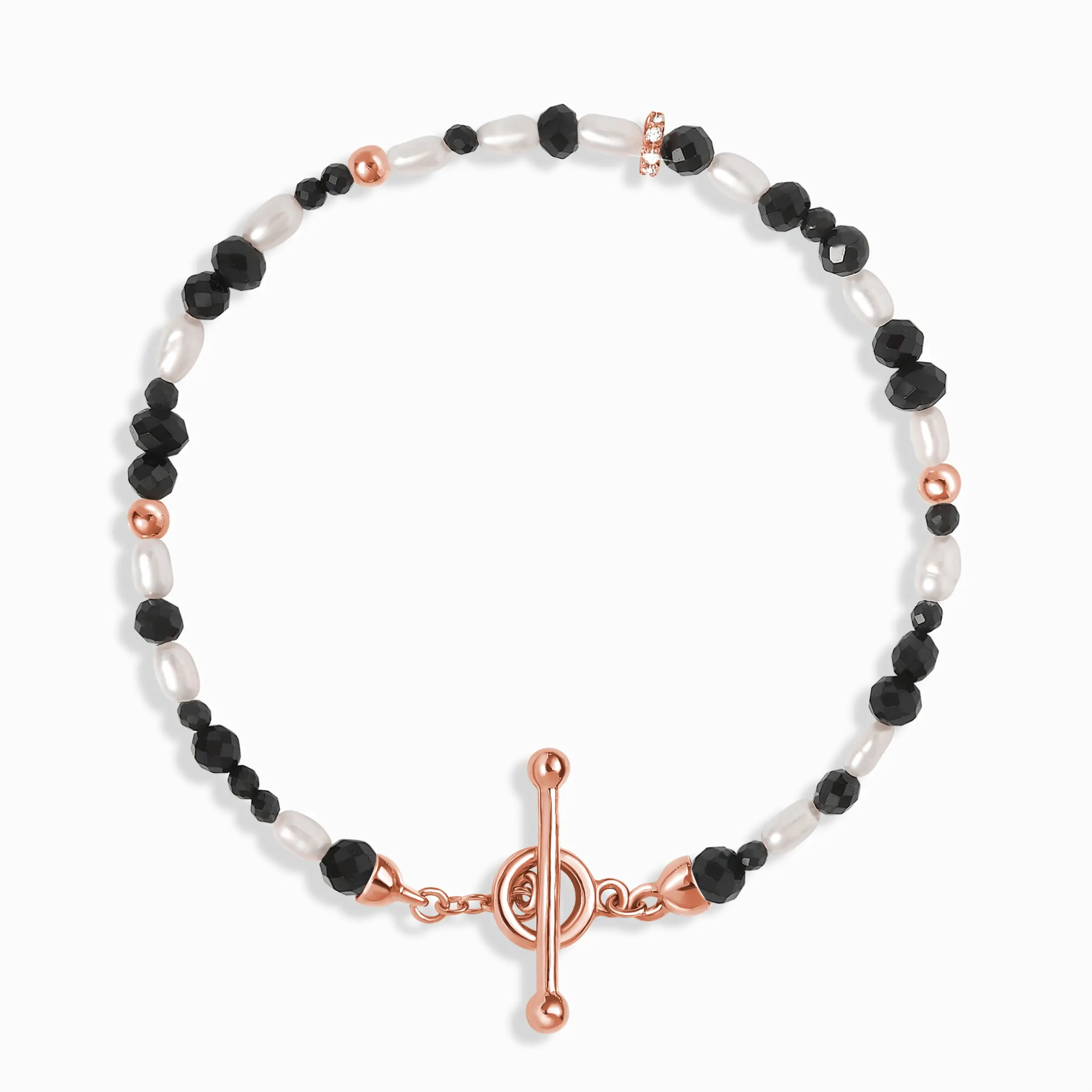 Black Obsidian Rice Pearl T-Lock Beads Bracelet - Power Flow - Image 3