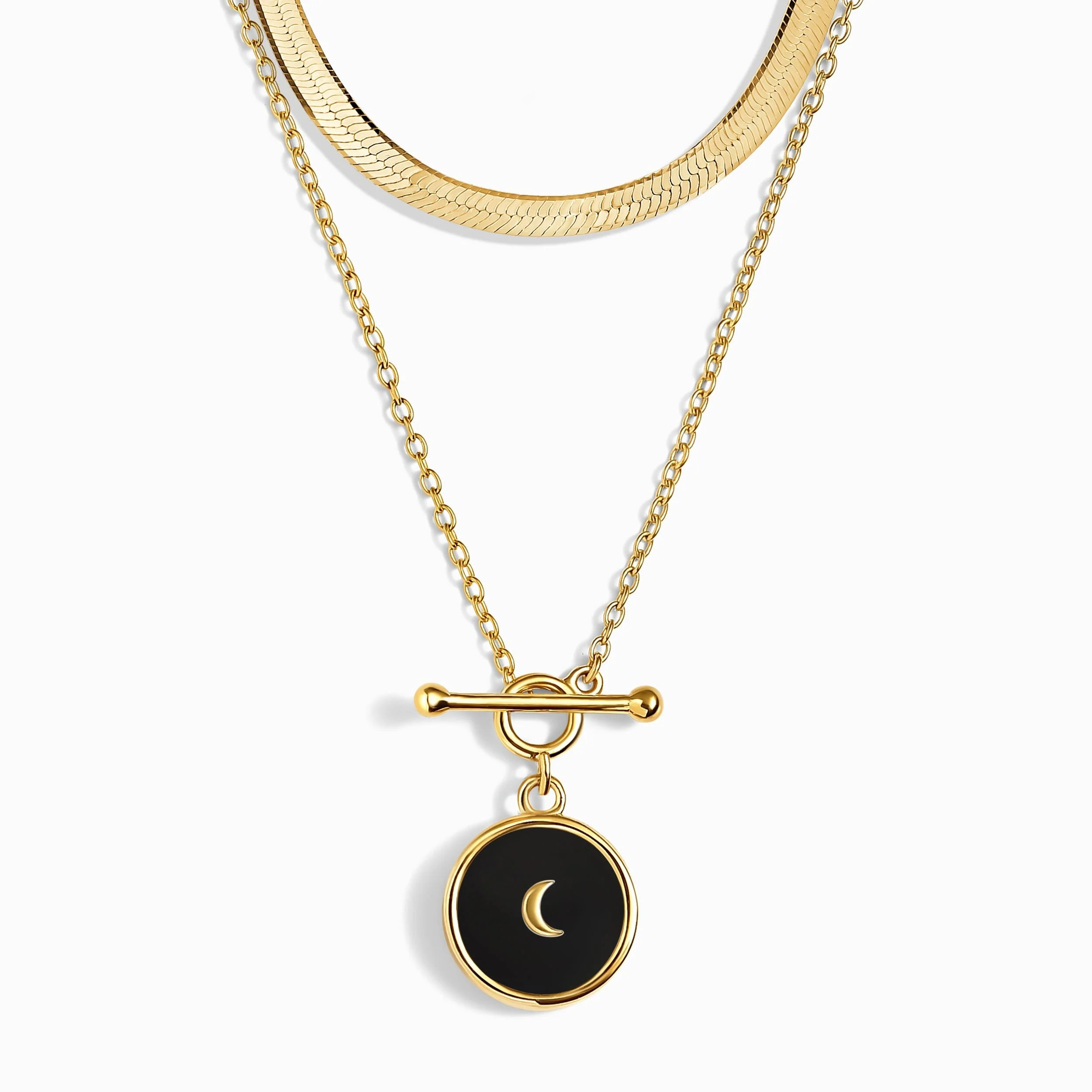 Black Obsidian T-Lock Necklace - Dream & Necklace - Herringbone Chain - Image 3
