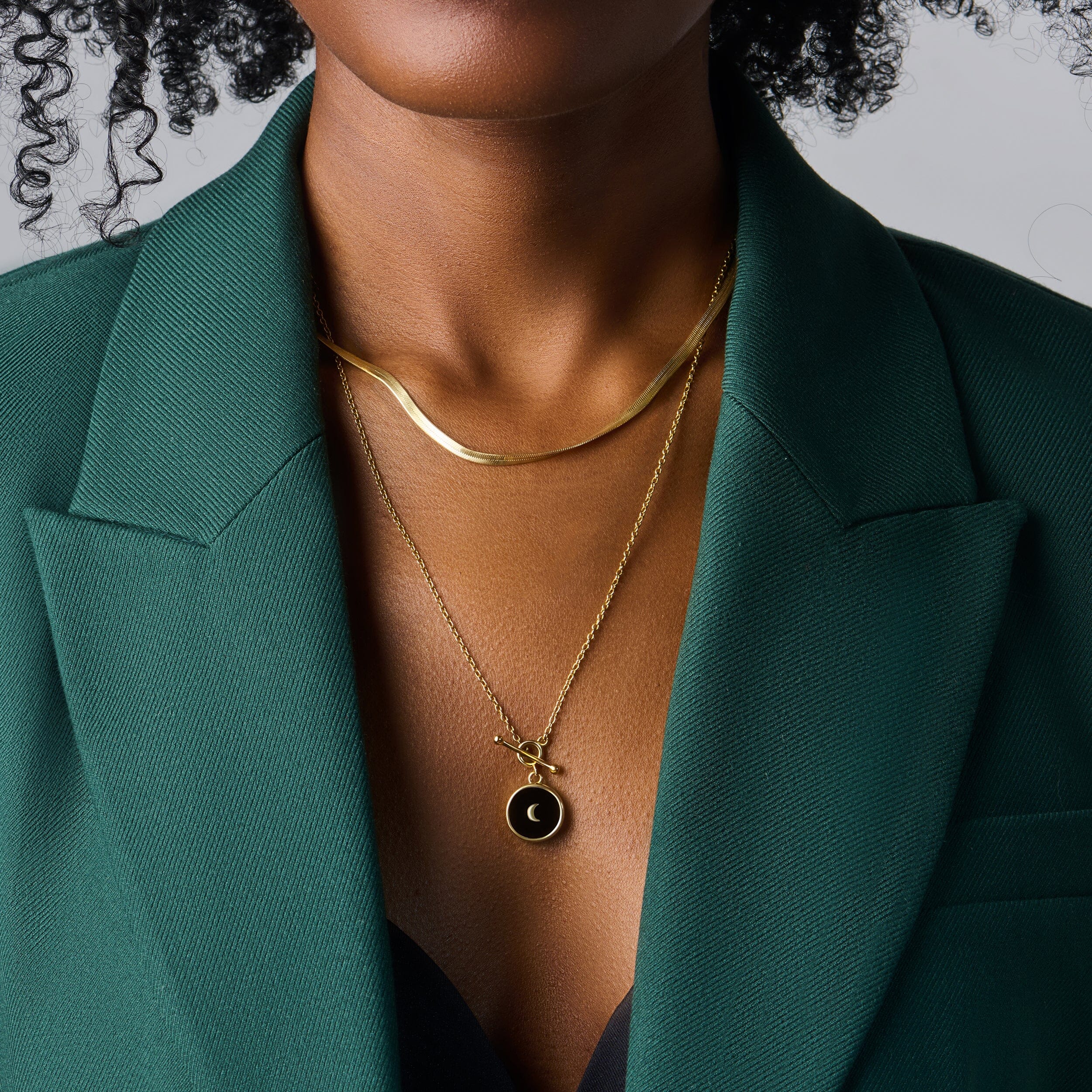 Black Obsidian T-Lock Necklace - Dream & Necklace - Herringbone Chain - Image 4