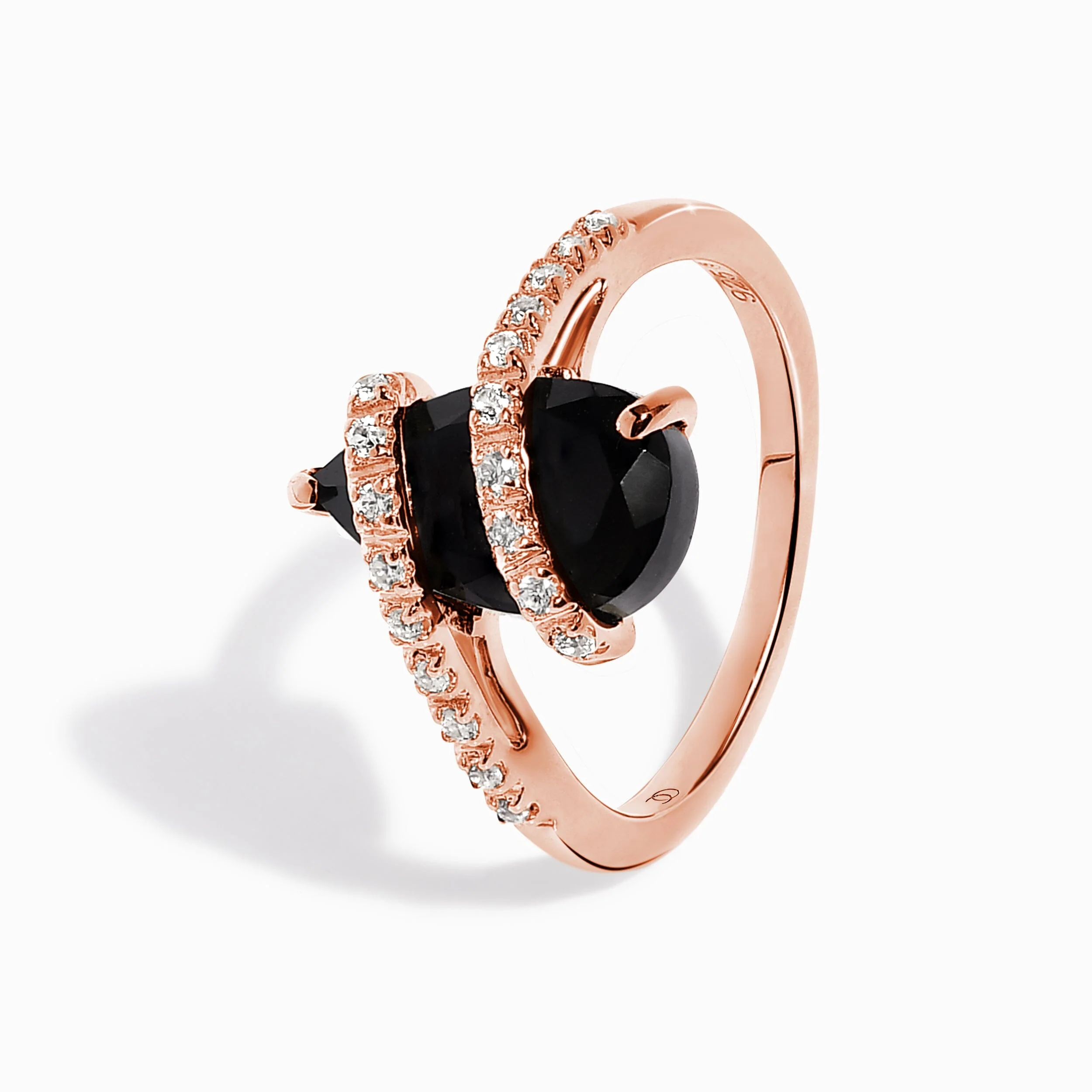 Black Obsidian White Zircon Ring - Bypass - Image 10