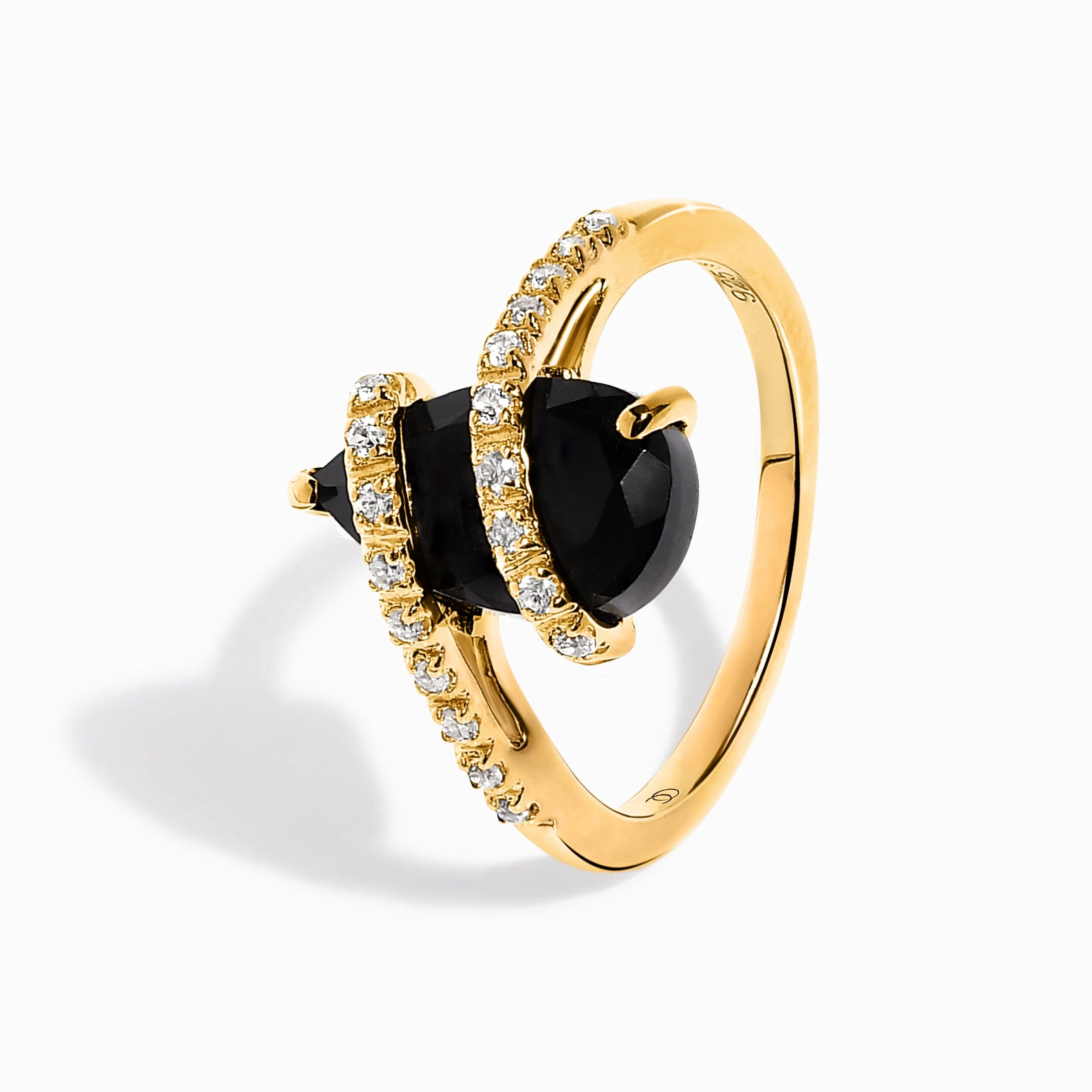 Black Obsidian White Zircon Ring - Bypass - Image 11