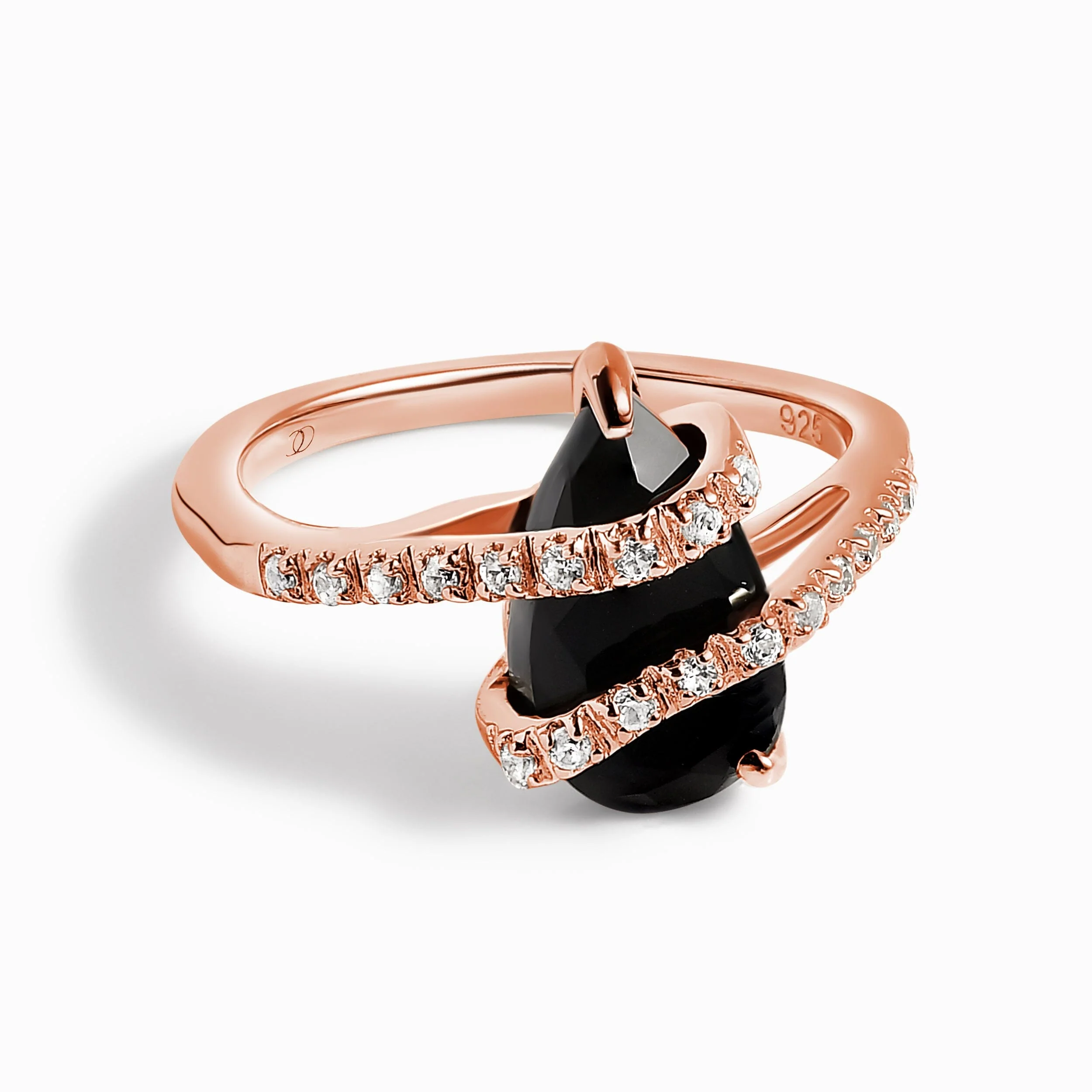 Black Obsidian White Zircon Ring - Bypass - Image 3