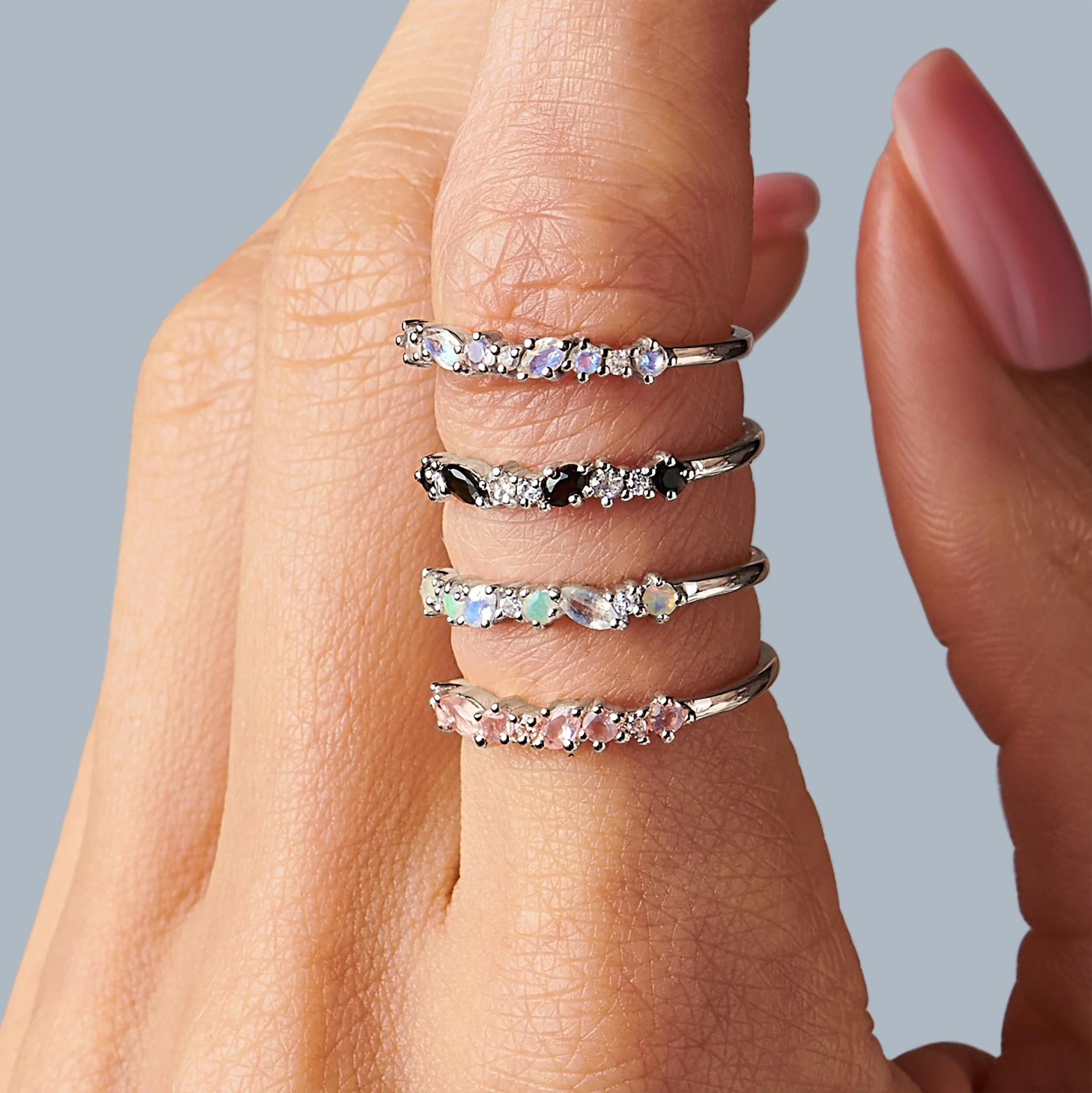 Black Obsidian White Zircon Ring - Grace - Image 12