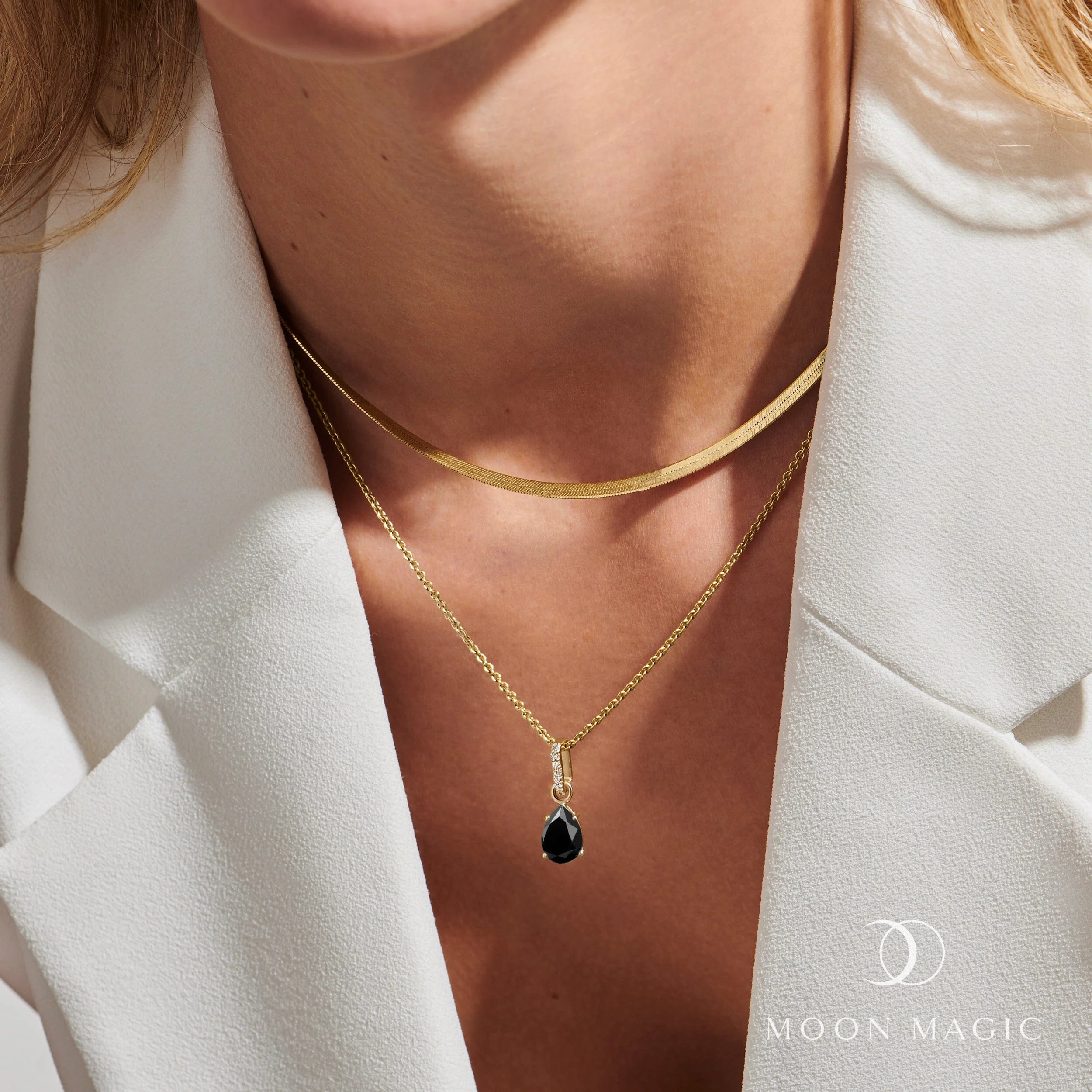Black Onyx Birthstone Sway Necklace & Herringbone Chain - Image 6