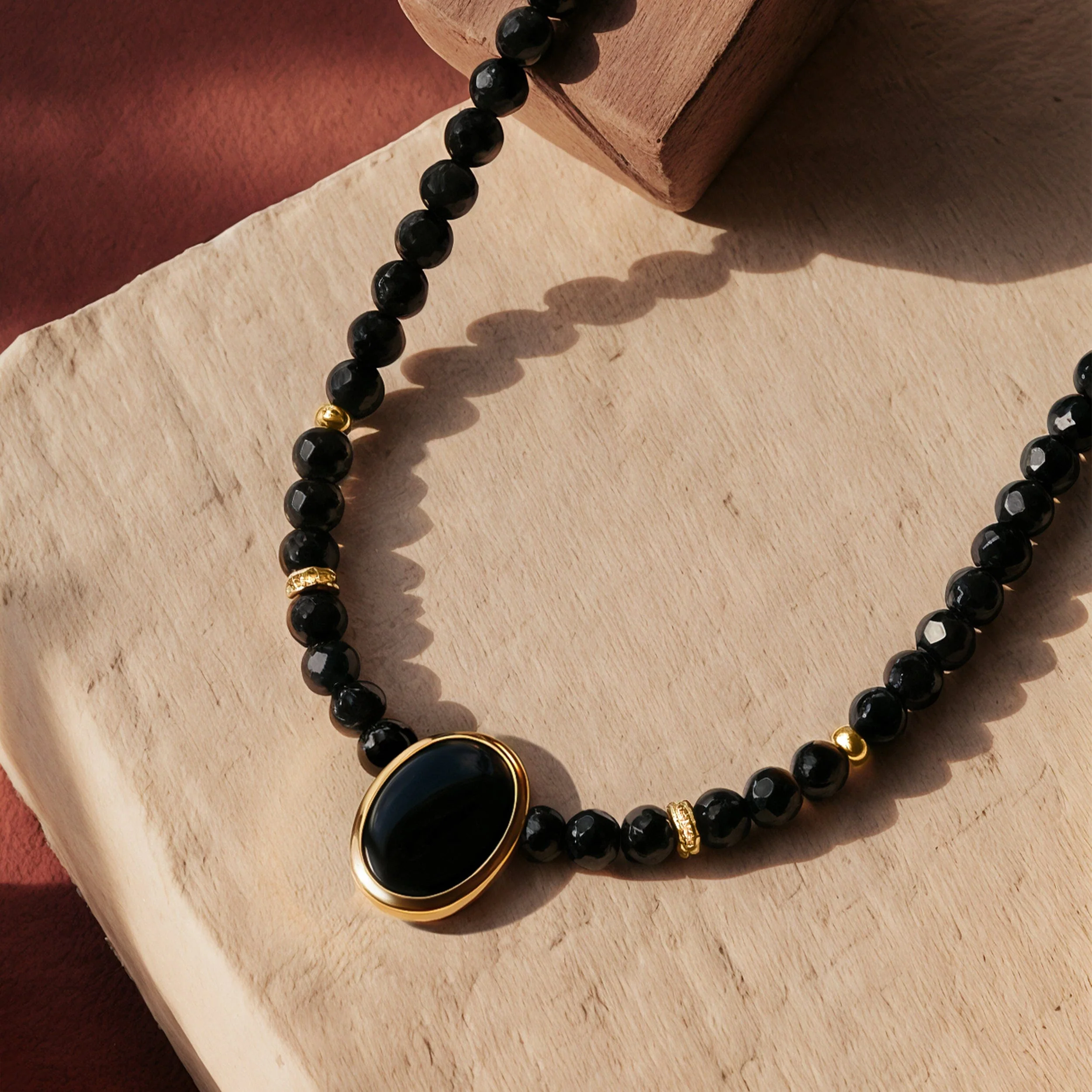 Black Onyx & Black Obsidian Beads Divina Necklace - Enfolded - Image 14