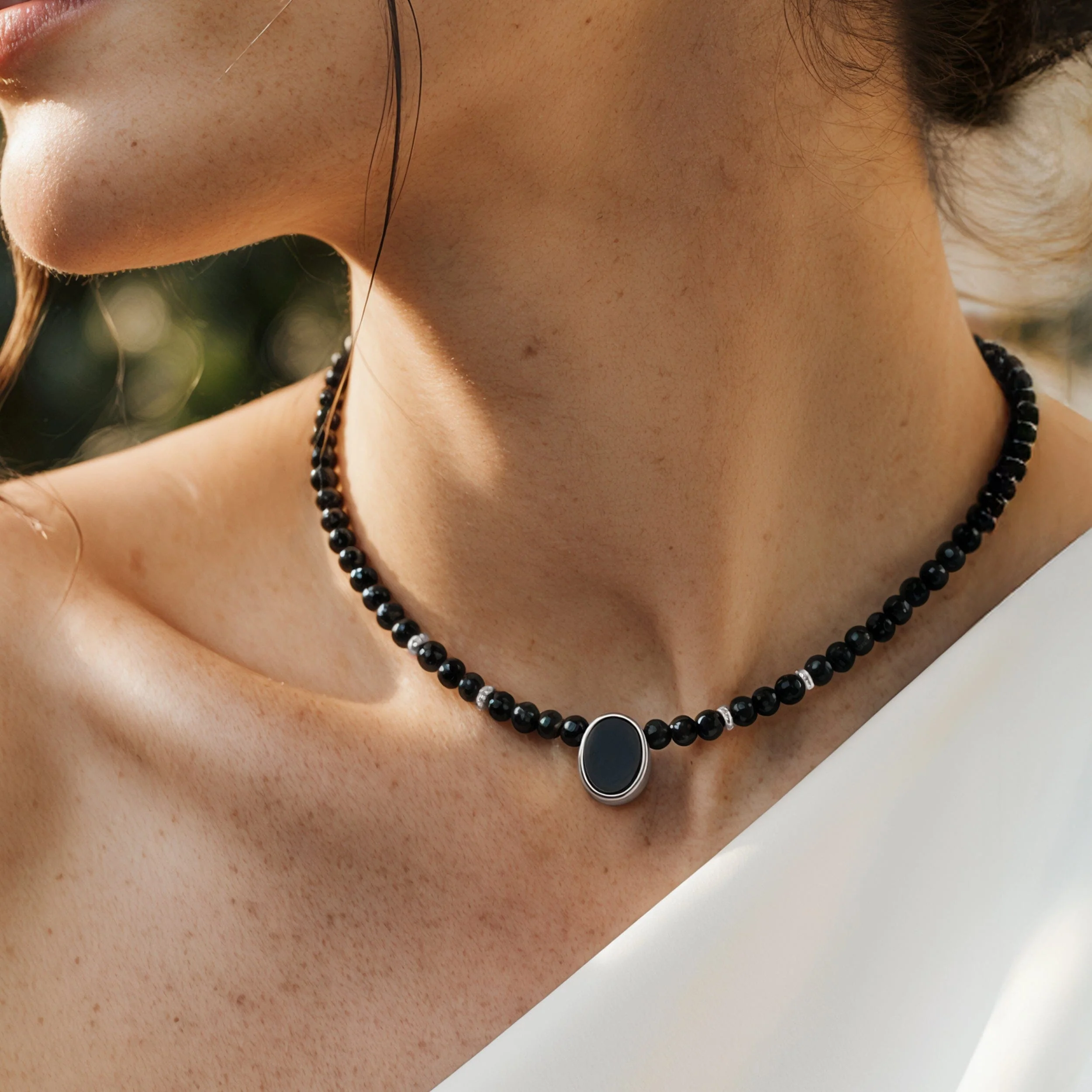 Black Onyx & Black Obsidian Beads Divina Necklace - Enfolded - Image 2