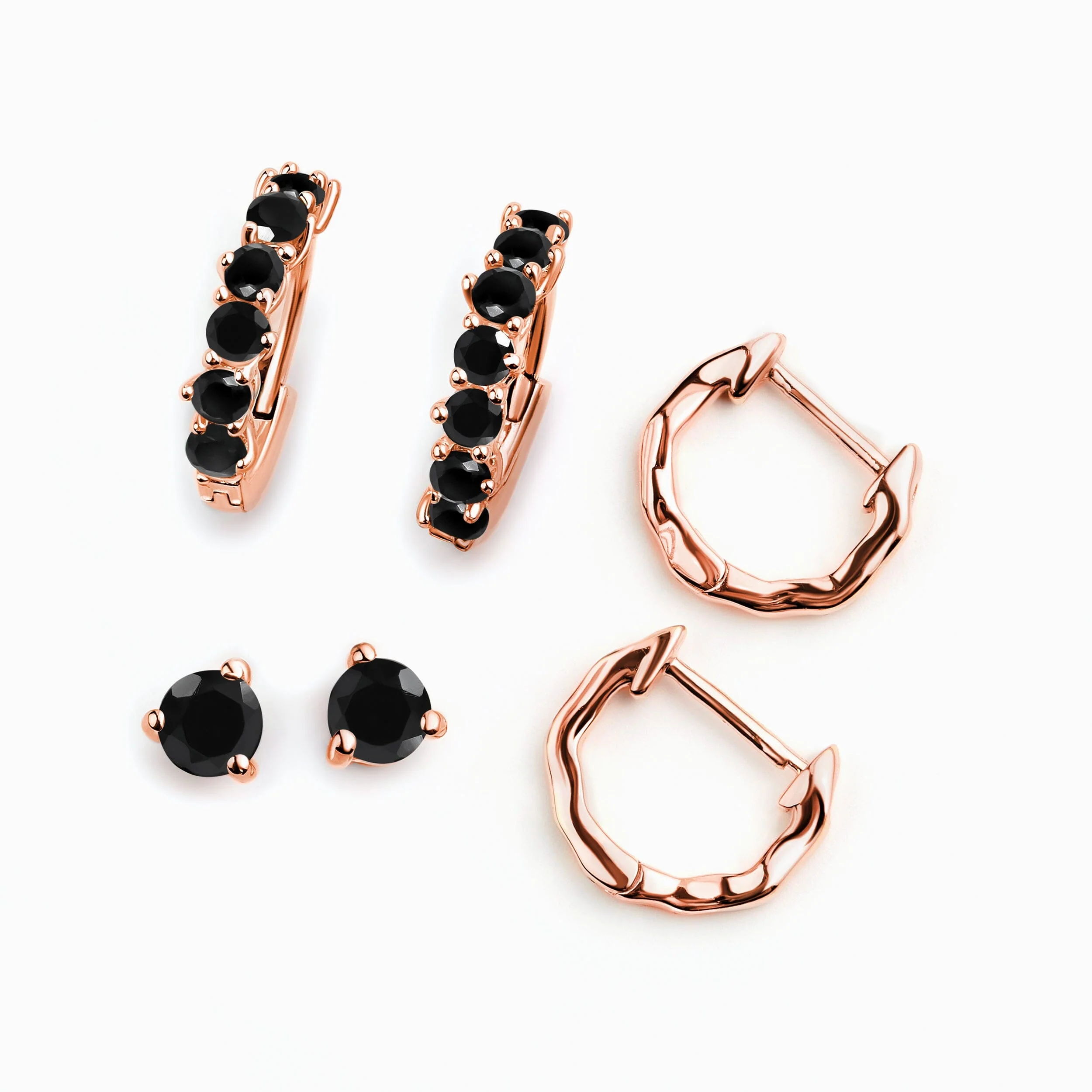 Black Onyx & Black Obsidian Hoop Earring Set - Classic Trio - Image 3