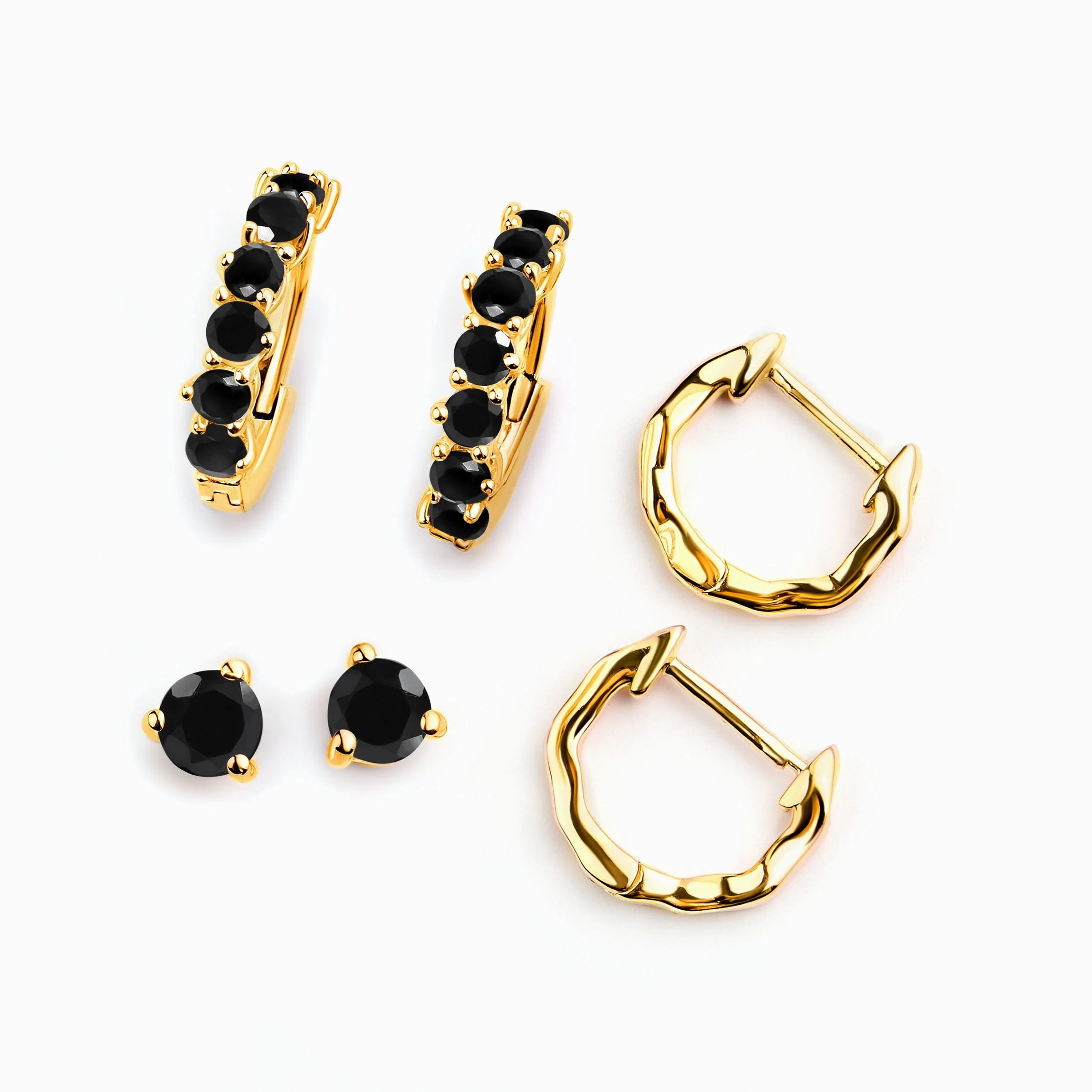 Black Onyx & Black Obsidian Hoop Earring Set - Classic Trio - Image 5