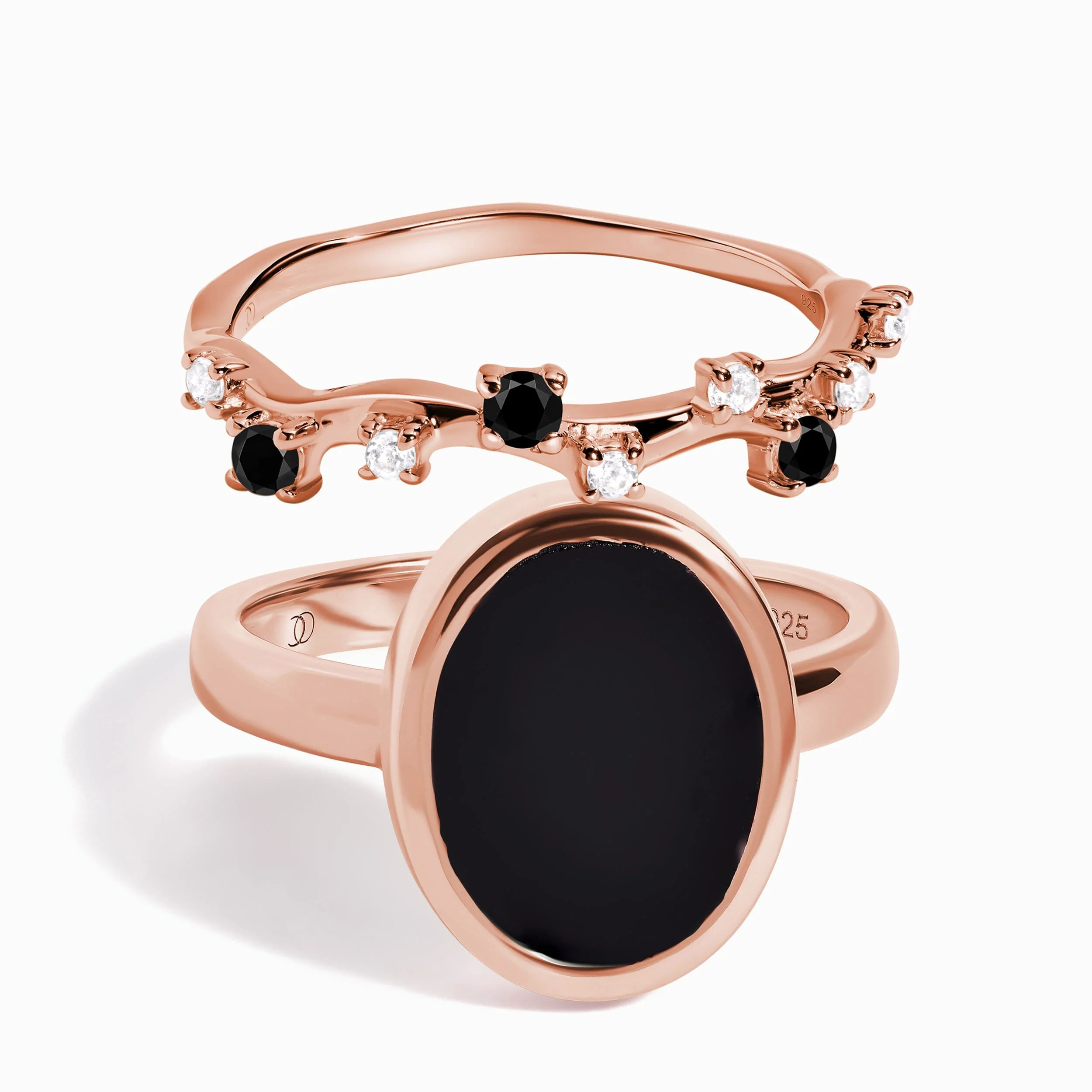Black Onyx Enfolded Ring & Stardust Band - Image 3