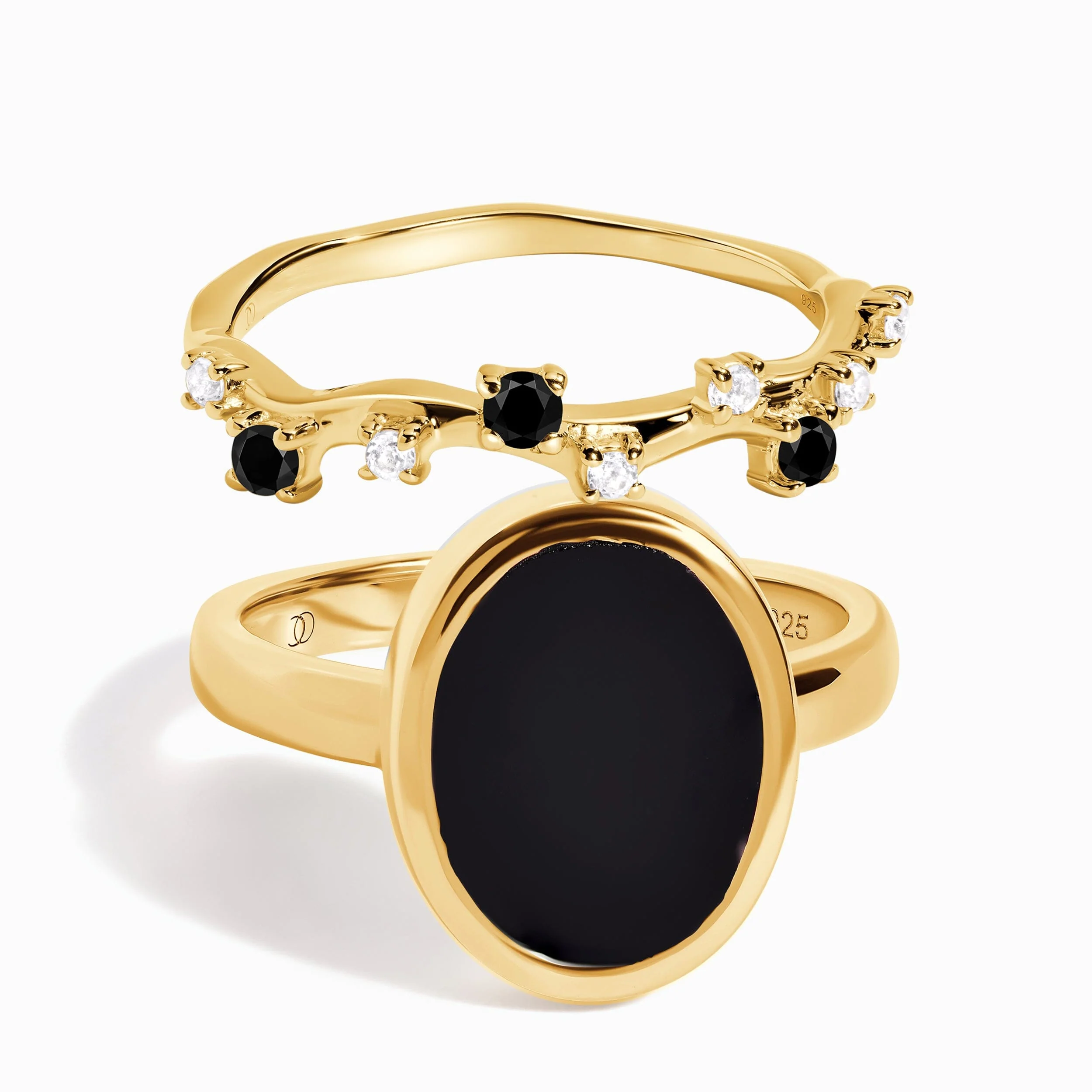 Black Onyx Enfolded Ring & Stardust Band - Image 5